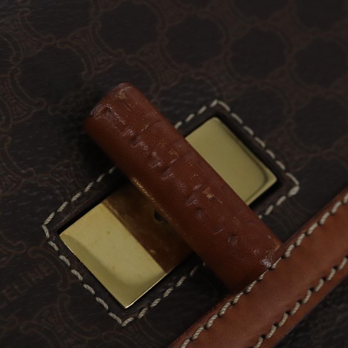 CELINE Macadam Canvas Hand Bag Pvc Leather Brown Gold - 14