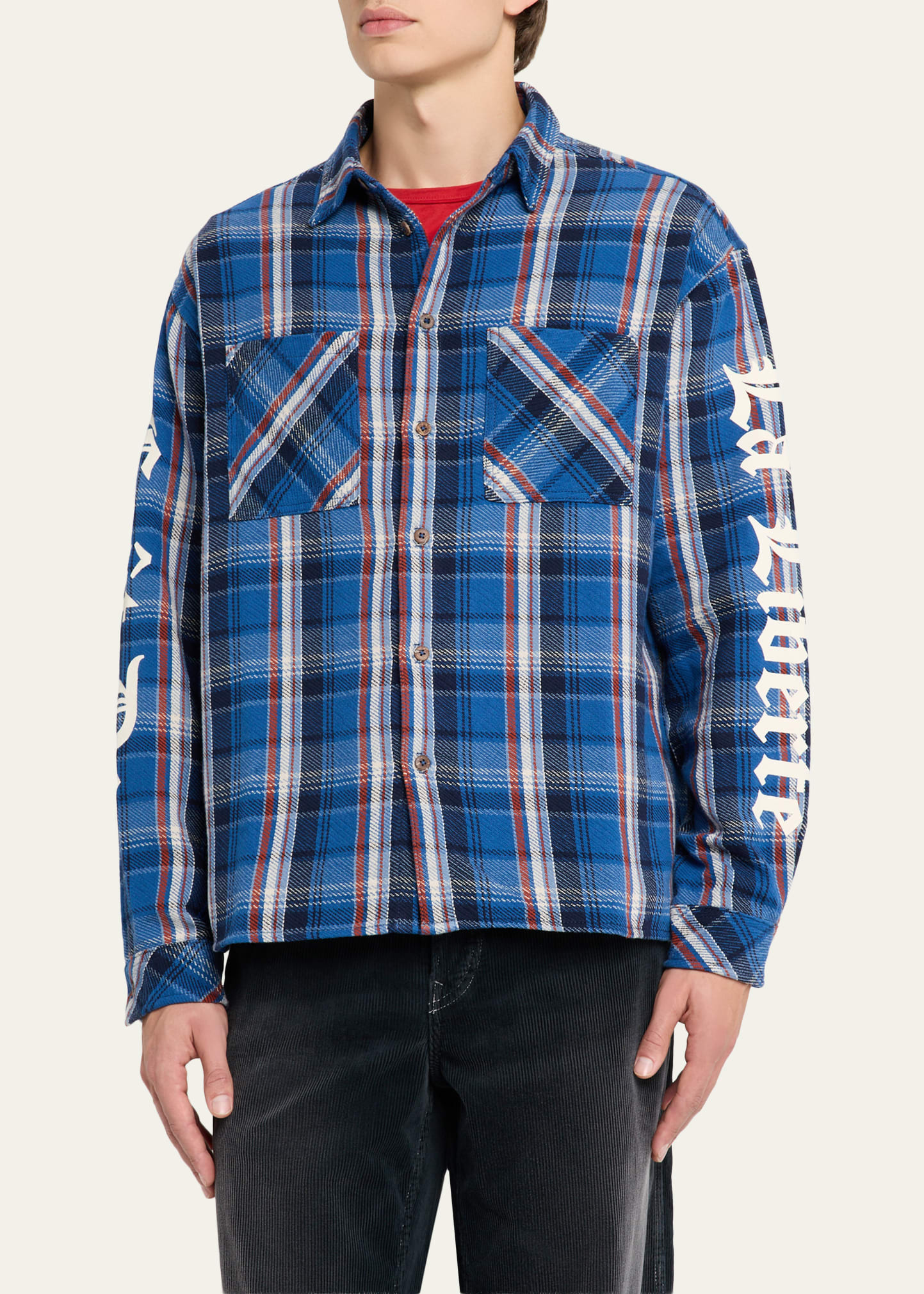 Men's Plaid Flannel Oversized Button-Down Shirt - 4