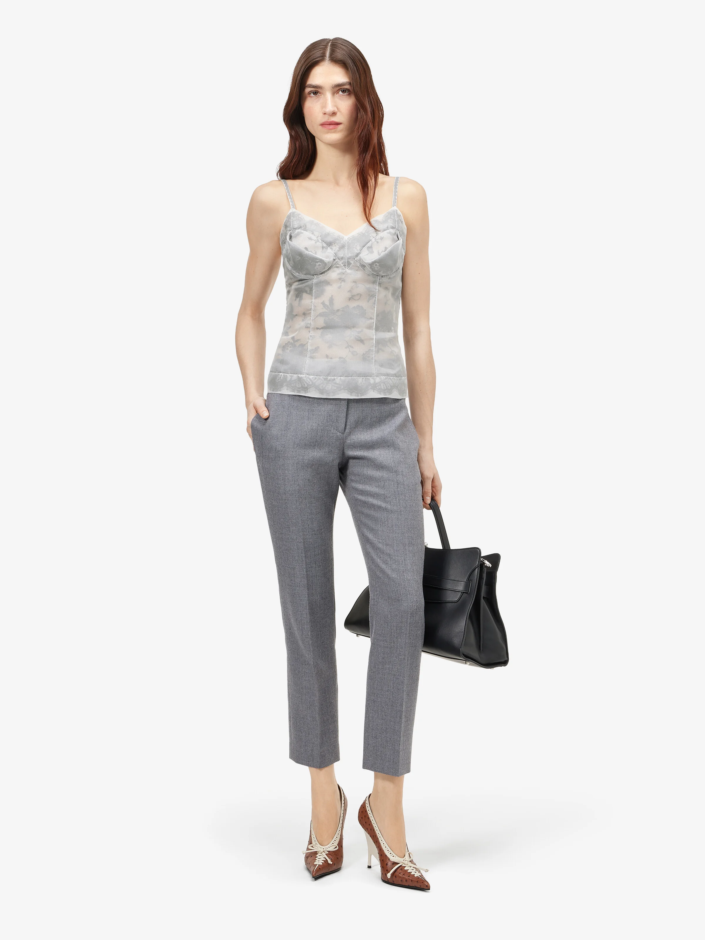 Women's Floral Lace Organza Top in Ivory - 1