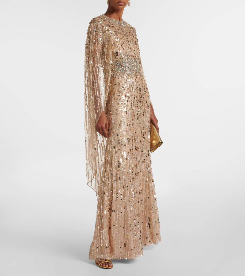 JENNY PACKHAM Honey Dew caped embellished gown outlook