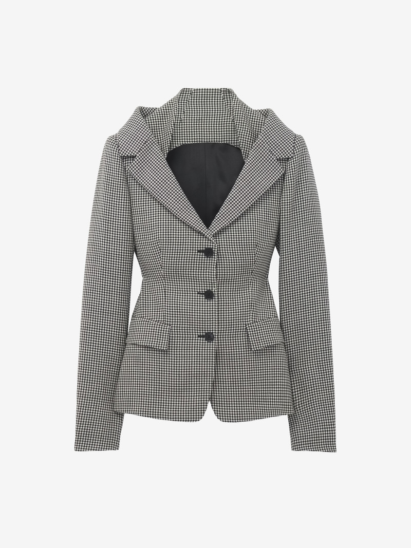 Alexander McQueen Gingham Check Off-the-shoulder Harness Jacket outlook