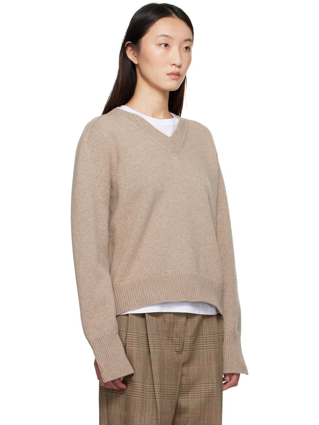 Beige Sleeve Wrap Sweater - 2