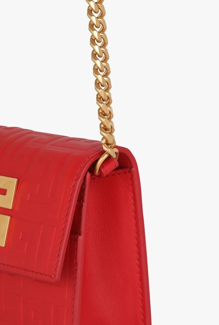Red debossed leather chain card holder with Balmain monogram 7