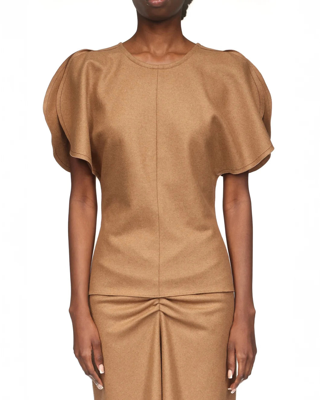 DRAPED SLEEVE TOP IN TOFFEE MELANGE - 2