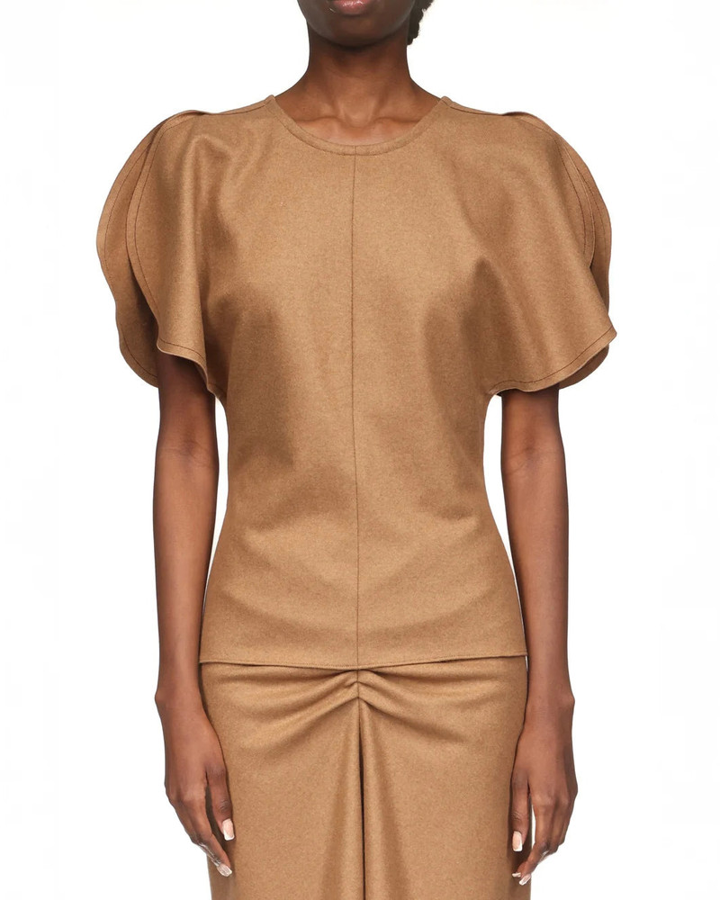 Victoria Beckham DRAPED SLEEVE TOP IN TOFFEE MELANGE outlook
