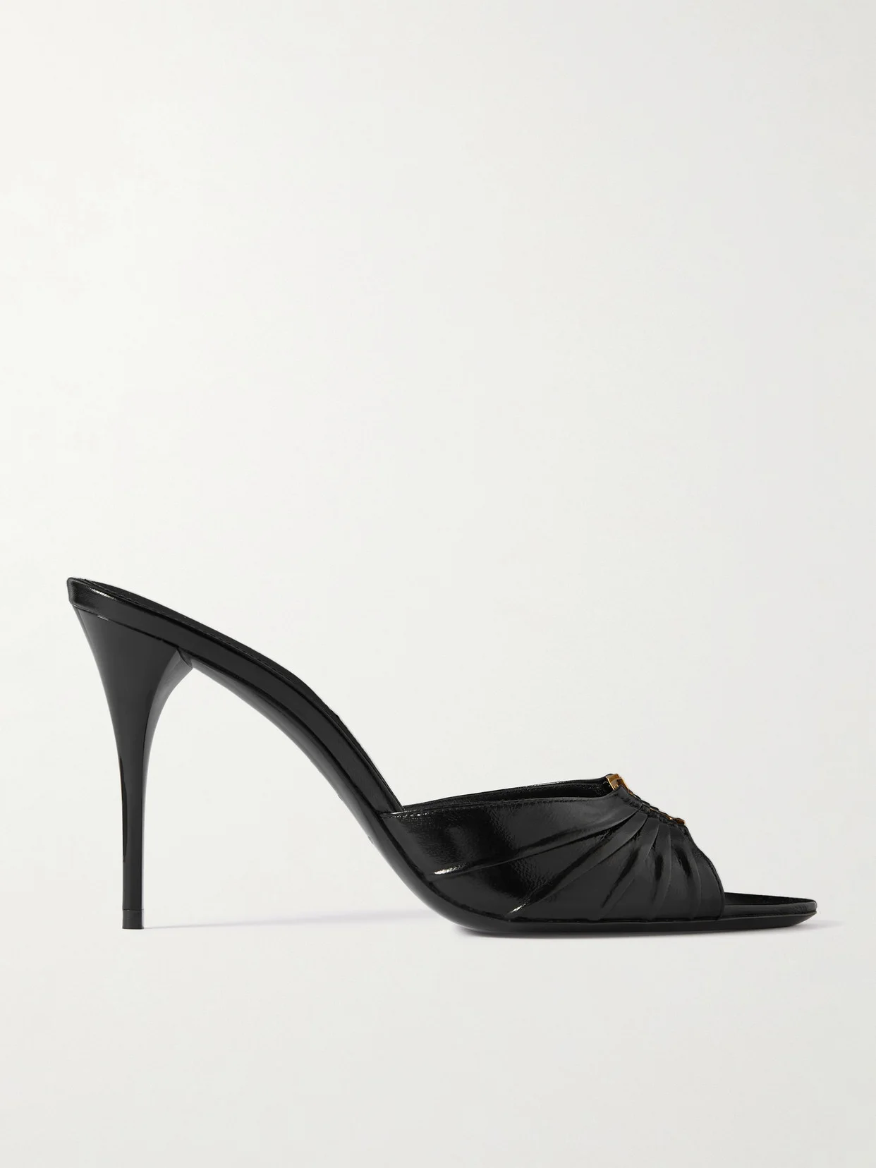Babylone Embellished Gathered Glossed-leather Mules - 1