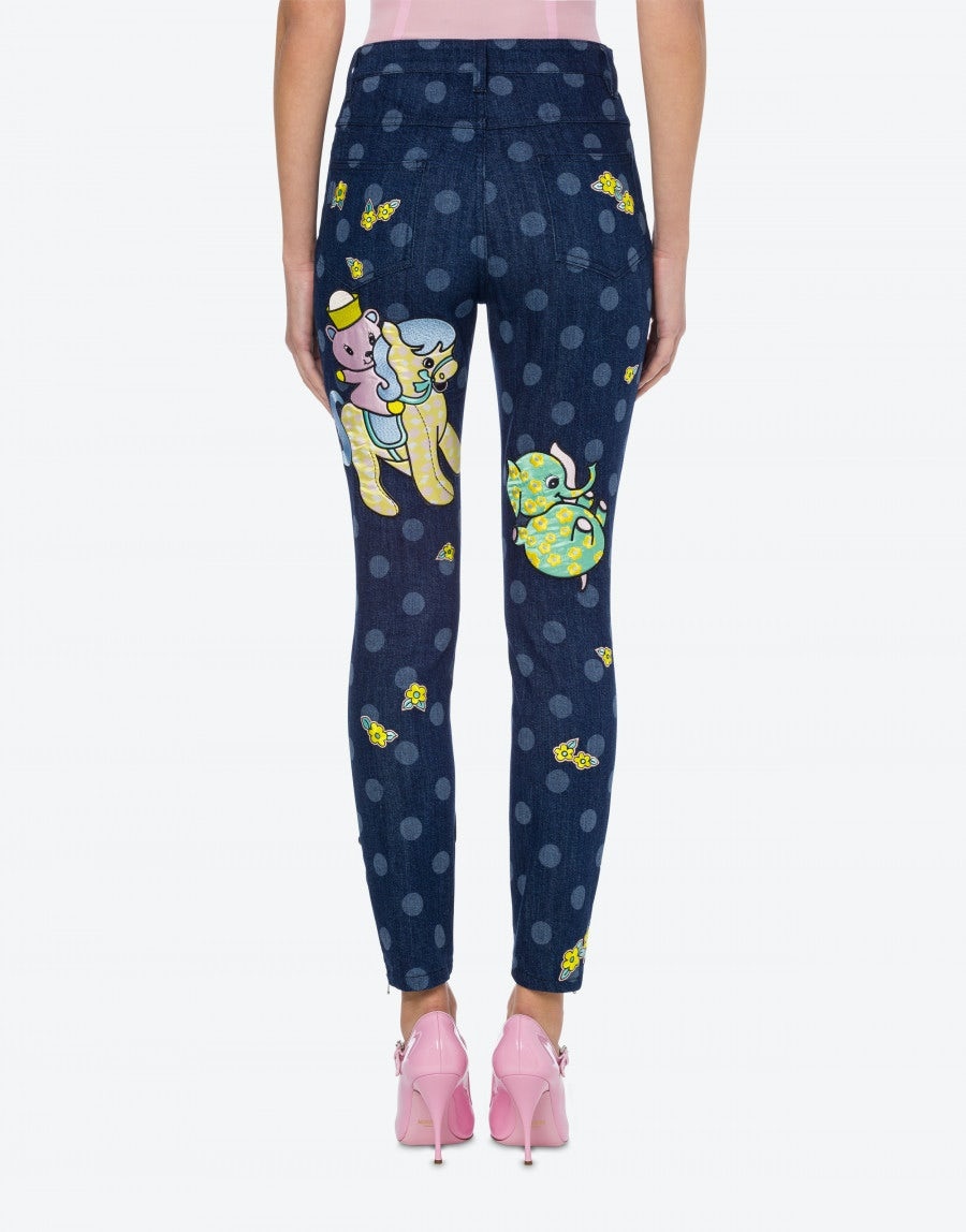 ANIMAL PATCH POLKA DOTS DENIM TROUSERS - 3