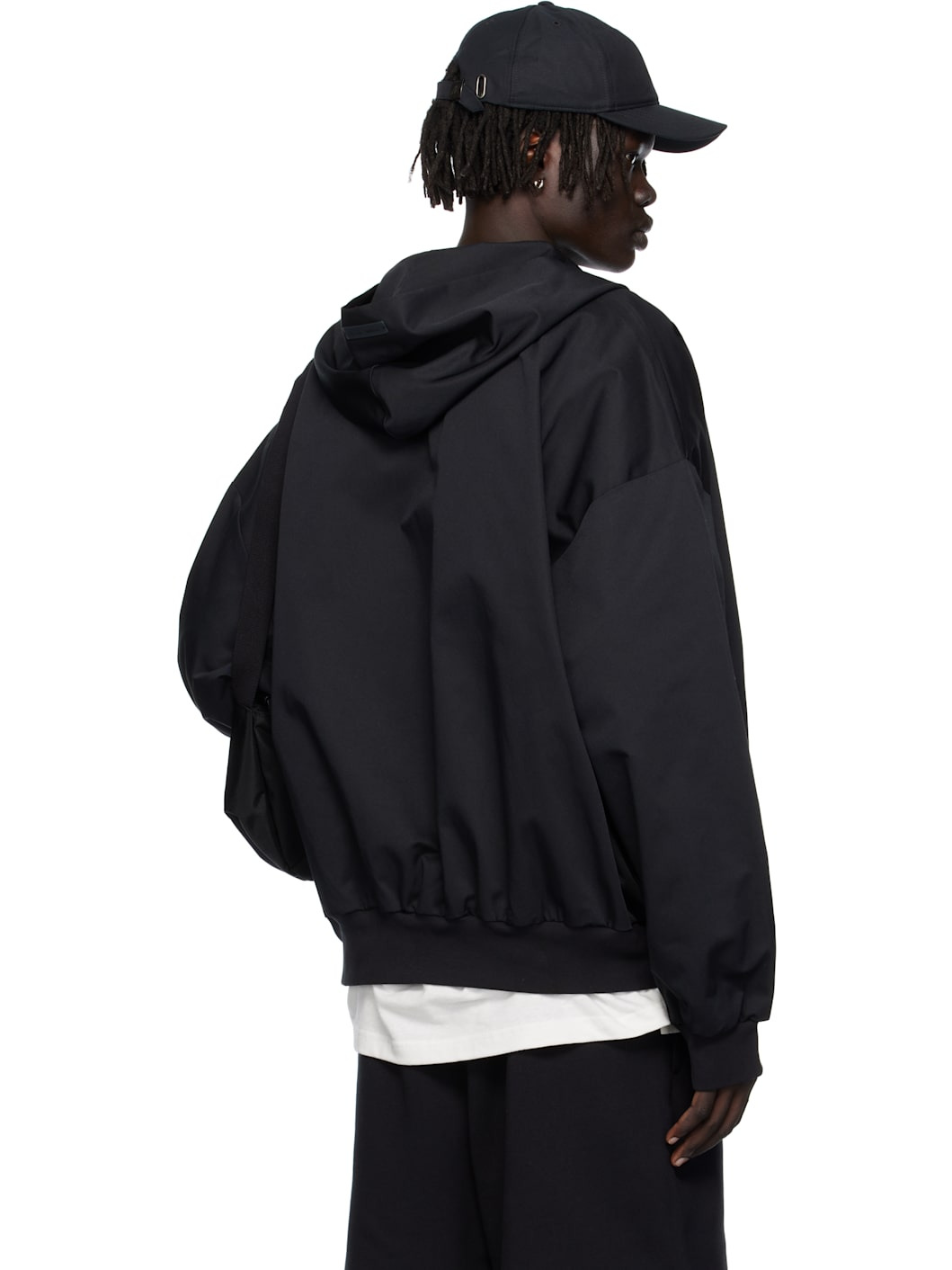 Black Twill Hooded Bomber Jacket - 3