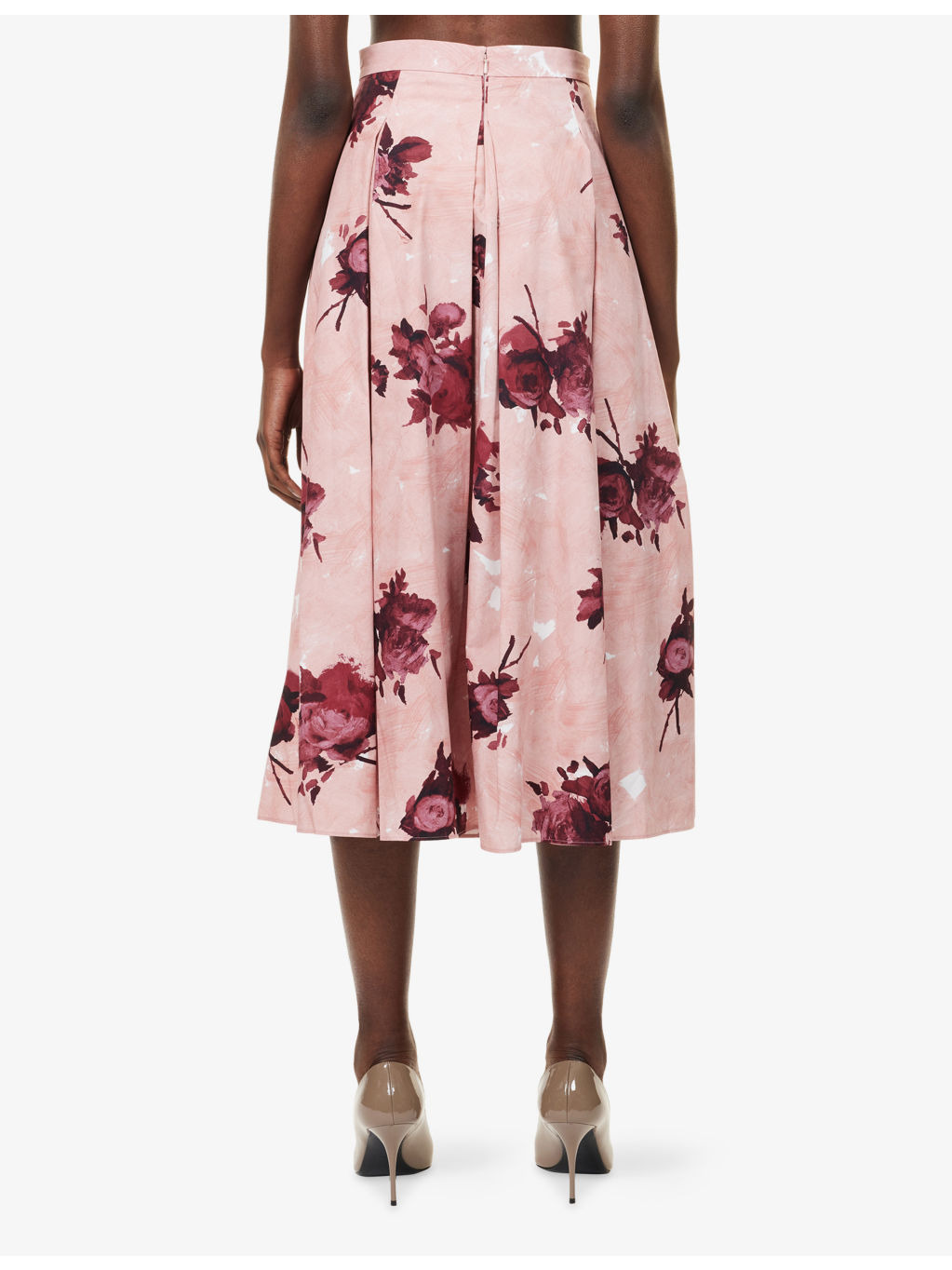 Floral-Print Pleated Cotton Midi Skirt - 4