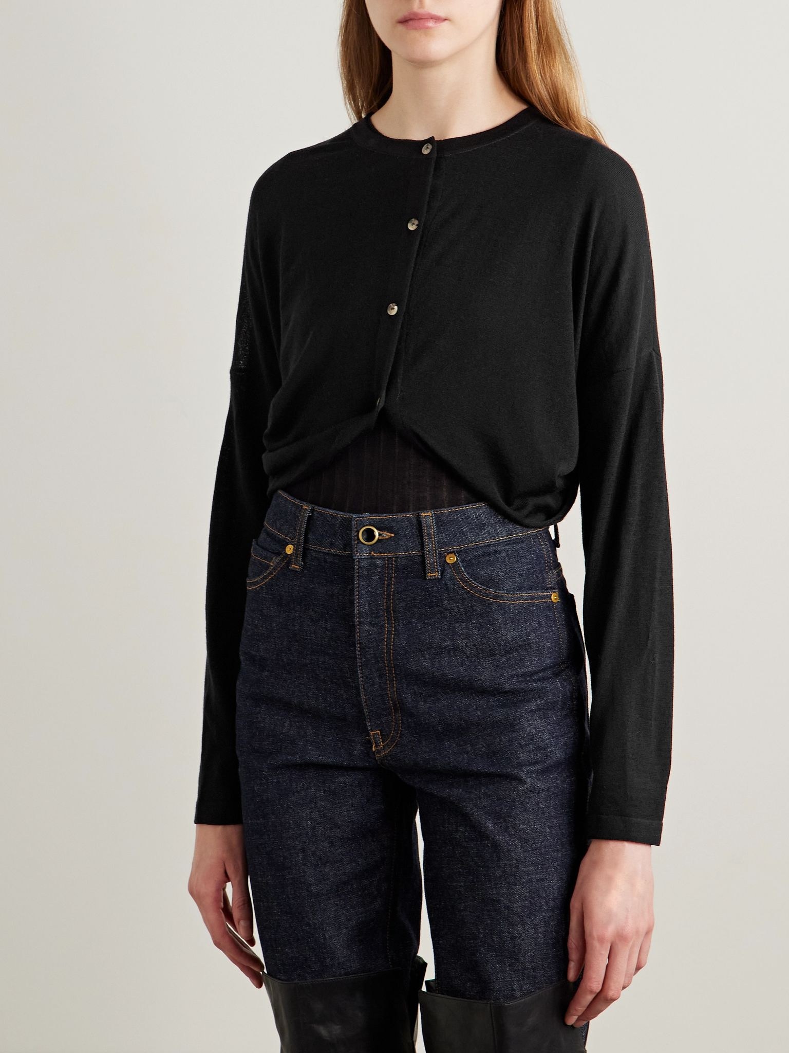 Finn cropped merino wool cardigan Black - 3
