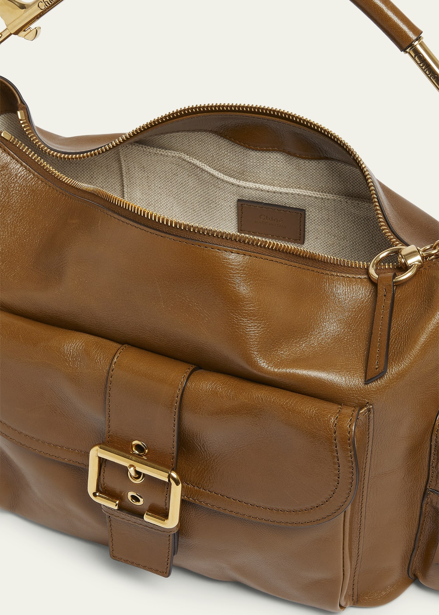 Camera Bag Medium in Natural Shiny Calfskin - 4