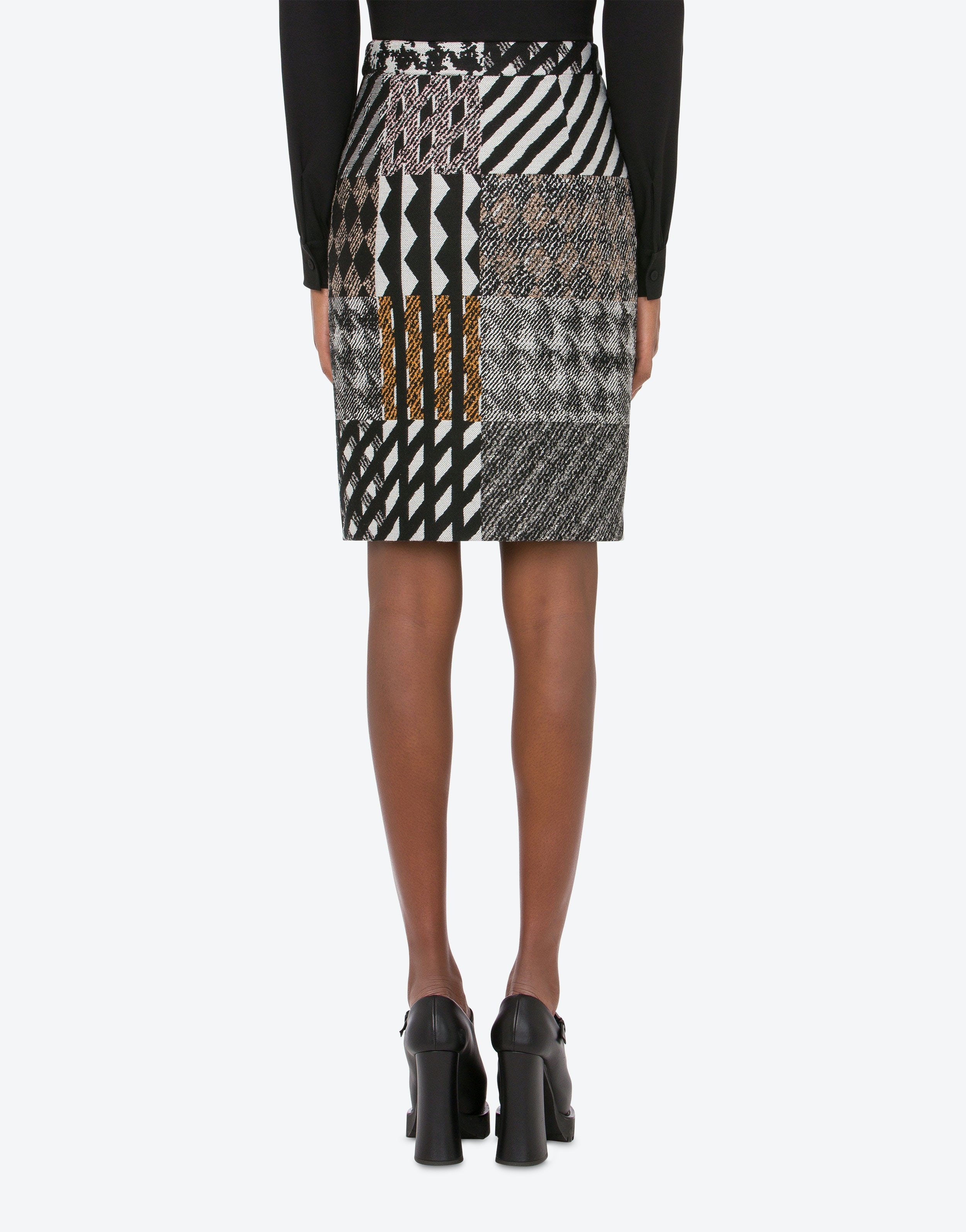 PATCHWORK JACQUARD WOOL BLEND SKIRT - 3