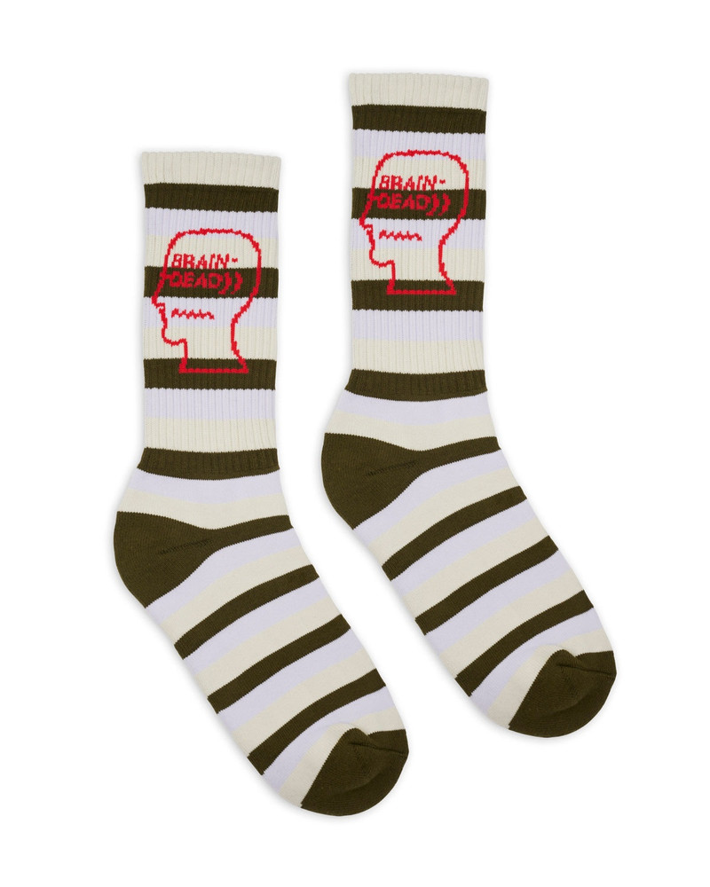 BRAIN DEAD Striped Logo Head Sock - Cement outlook