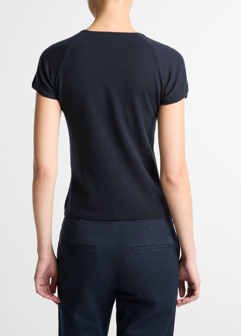 Vince Wool & Cashmere-Blend High V-Neck Short-Sleeve Sweater outlook