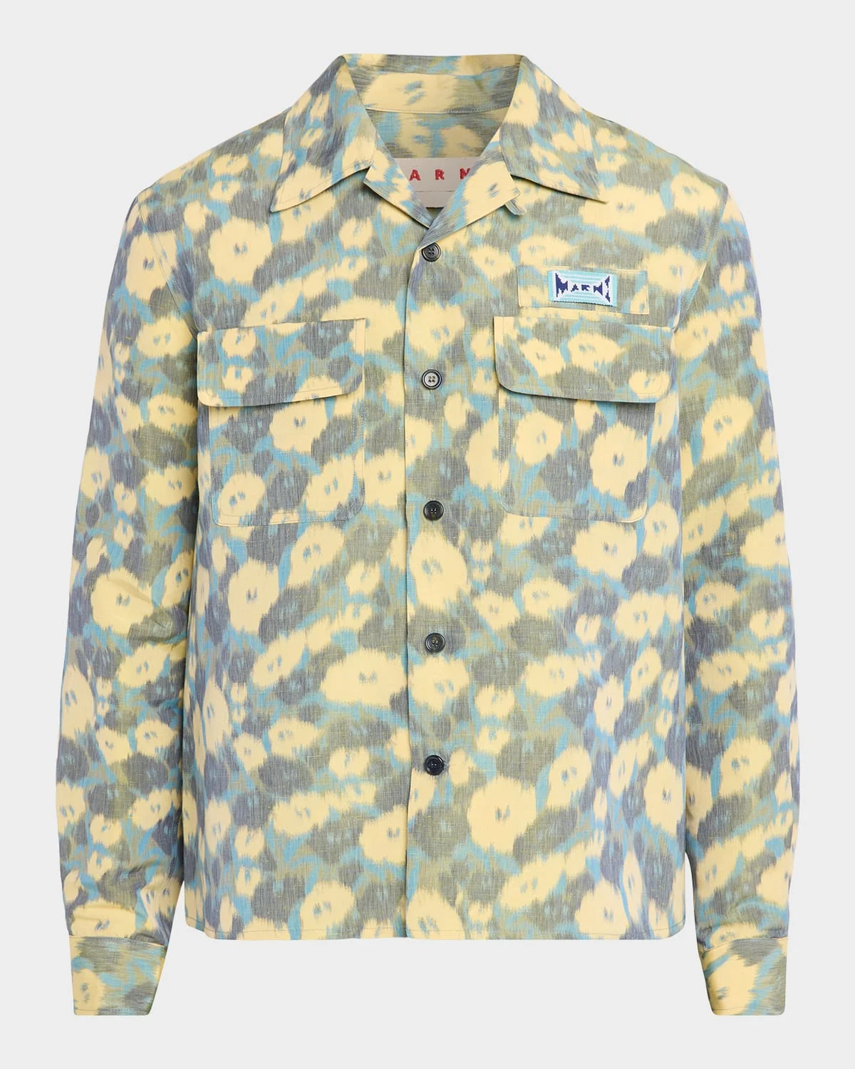 Men's Blurred Floral Linen-Blend Overshirt - 1