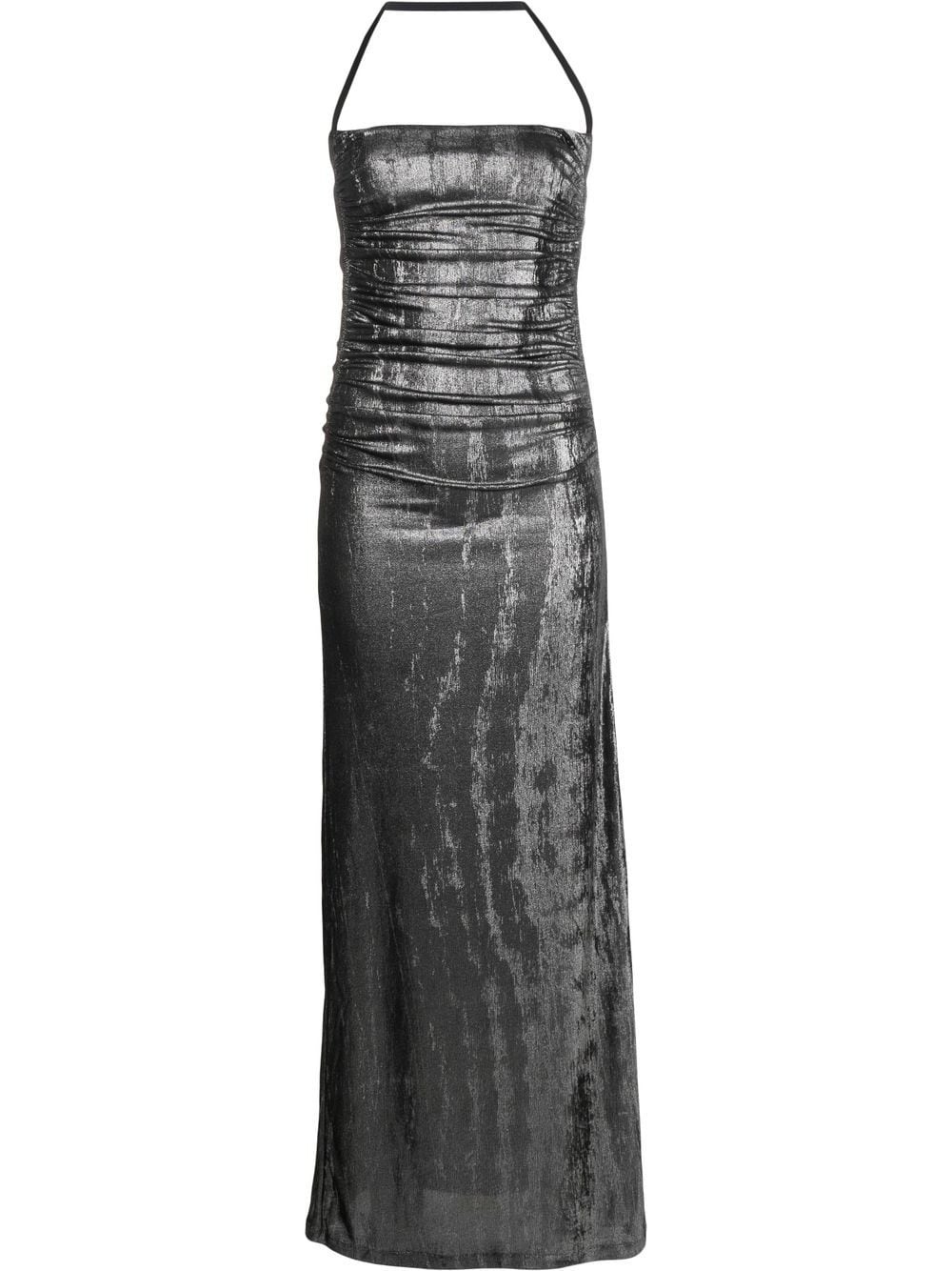 metallic ruched halterneck gown - 1