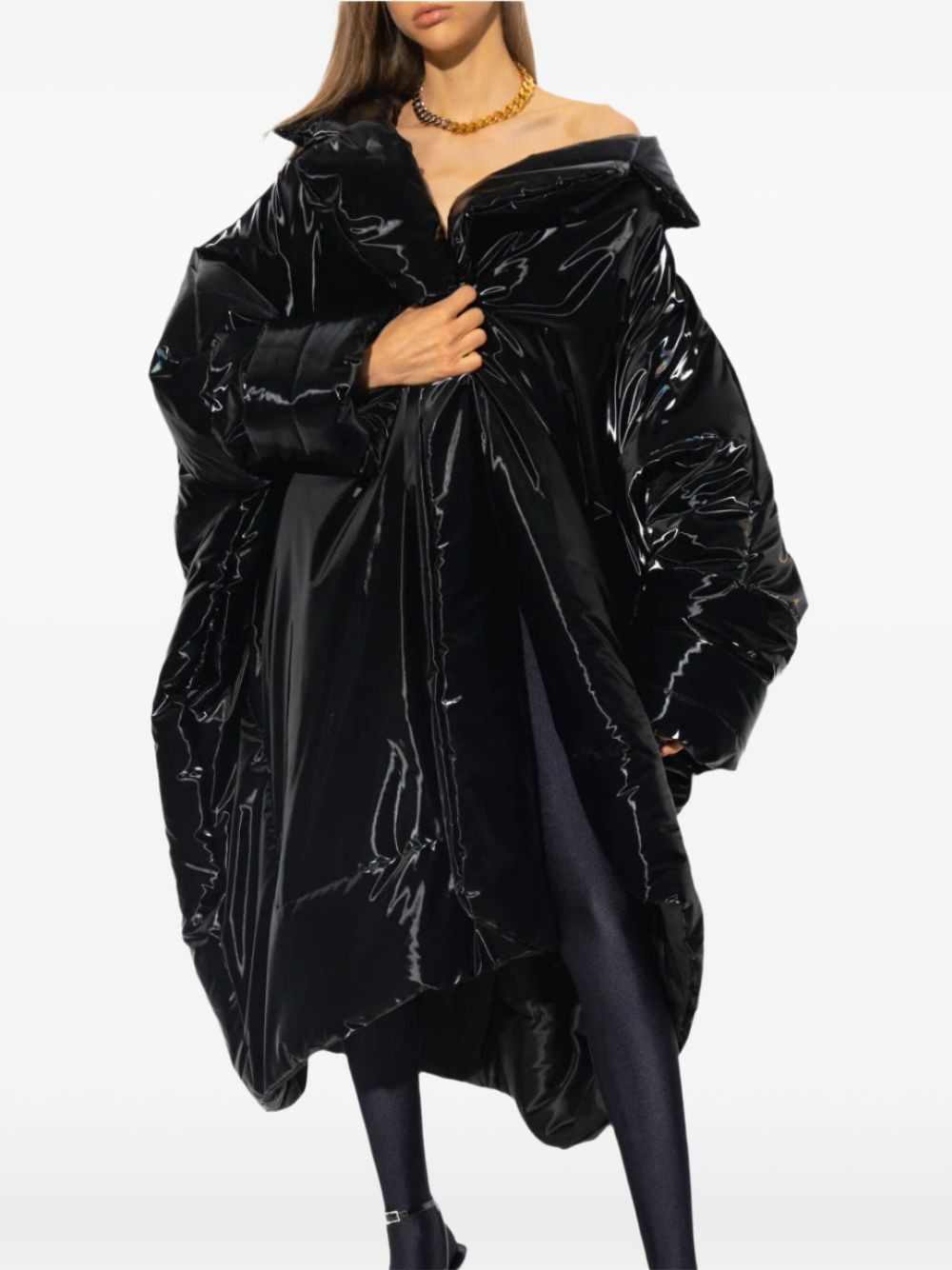 lacquered-finish oversized coat - 2