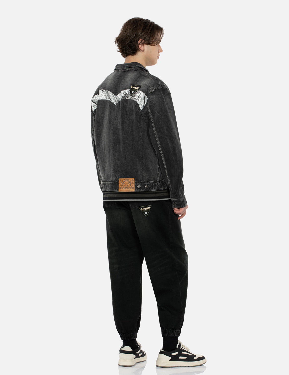 MULTI BADGES AND SEAGULL PRINT LOOSE FIT DENIM JOGGERS - 3