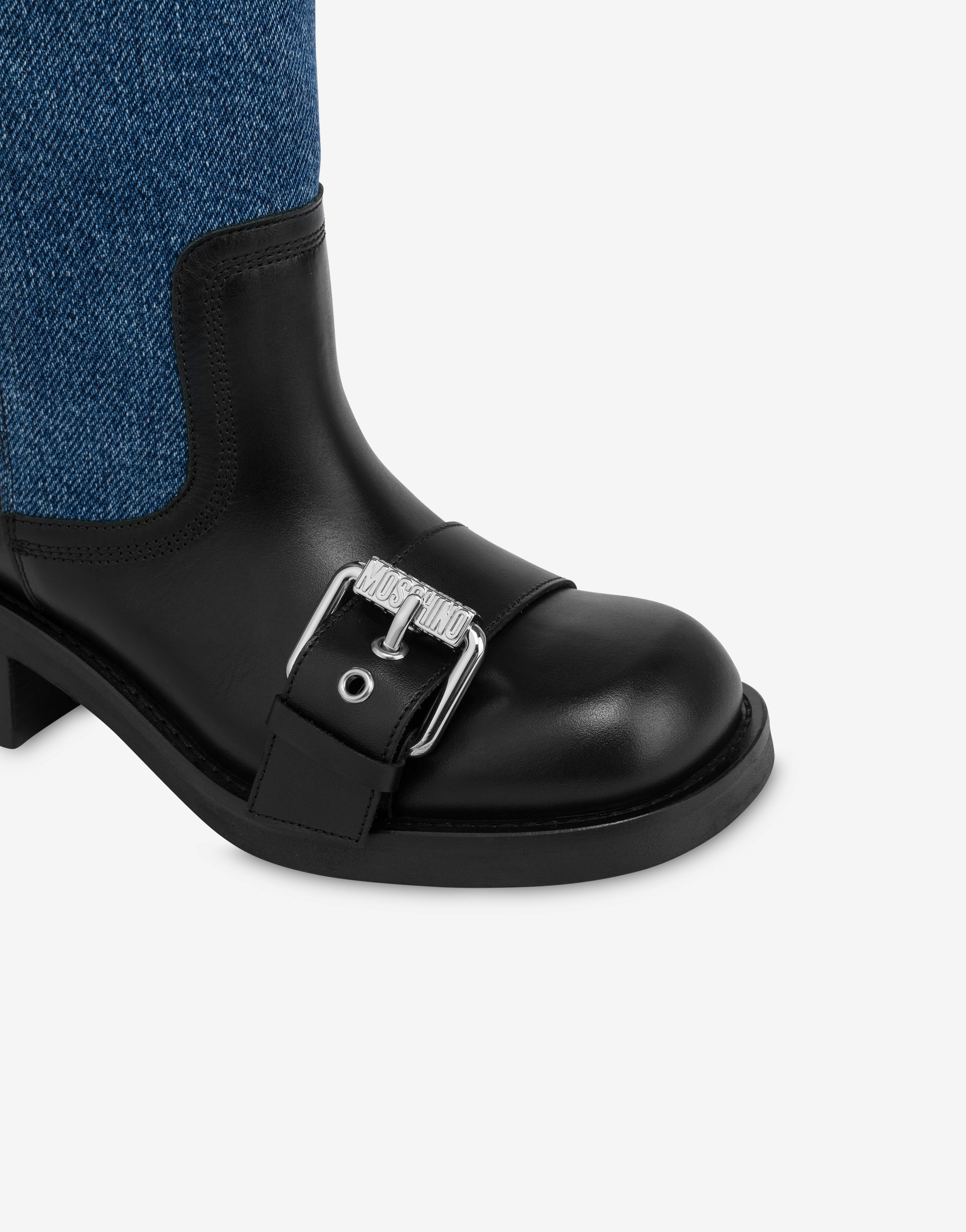 DENIM AND CALFSKIN MULTISTRAP BOOTS - 4