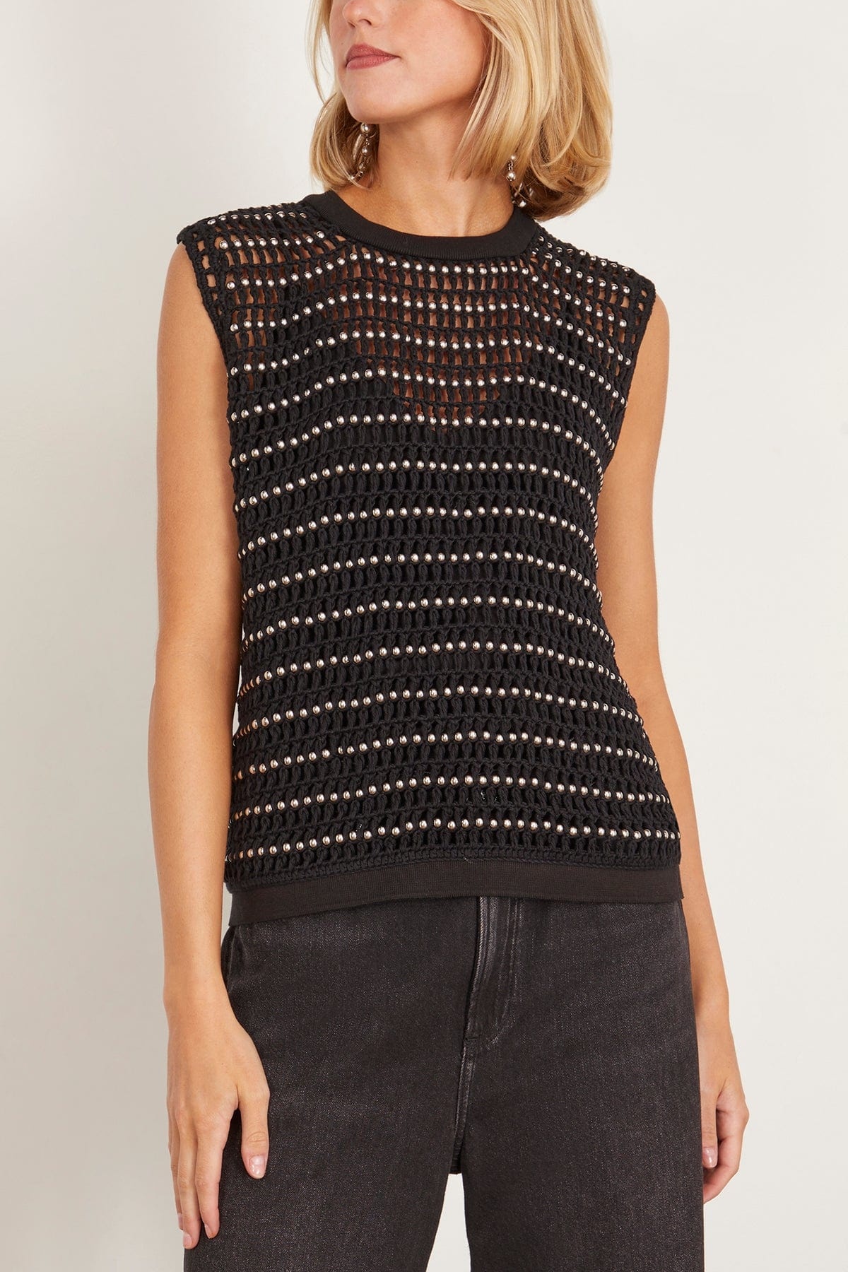 Beaded Crochet Sweater Vest in Black/Silver - 3