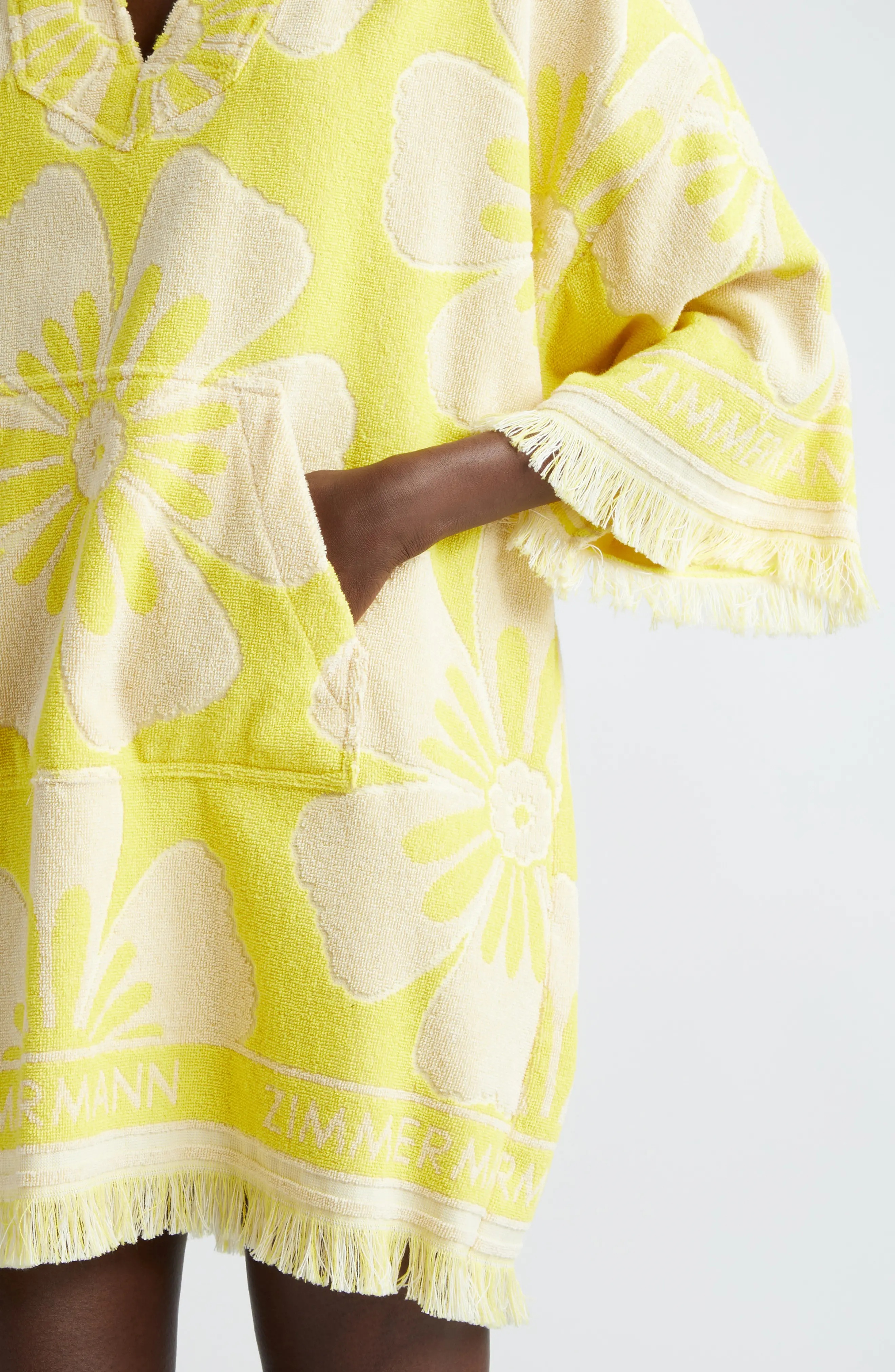 Golden Terry Cloth Hoodie Dress in Yellow/Cream - 4