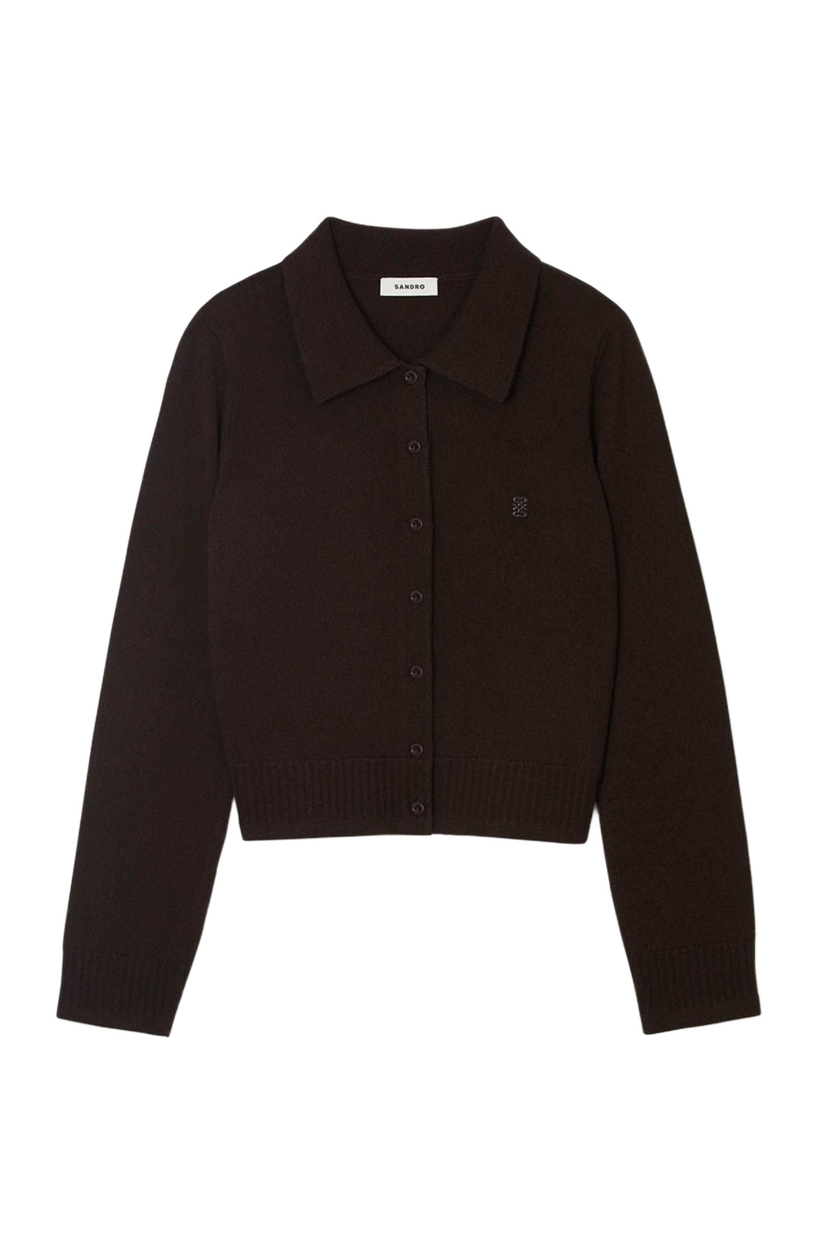 SANDRO Shirt cardigan in Chocolate at Nordstrom - 5