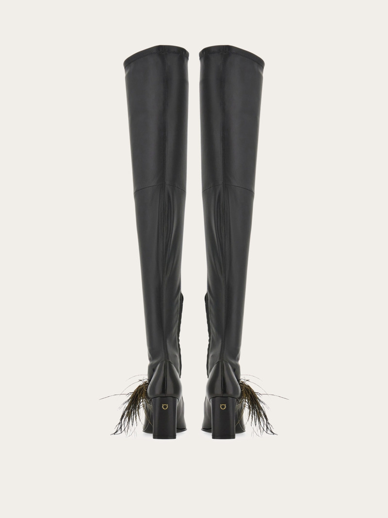 FERRAGAMO Knee high boot with detachable feathers outlook