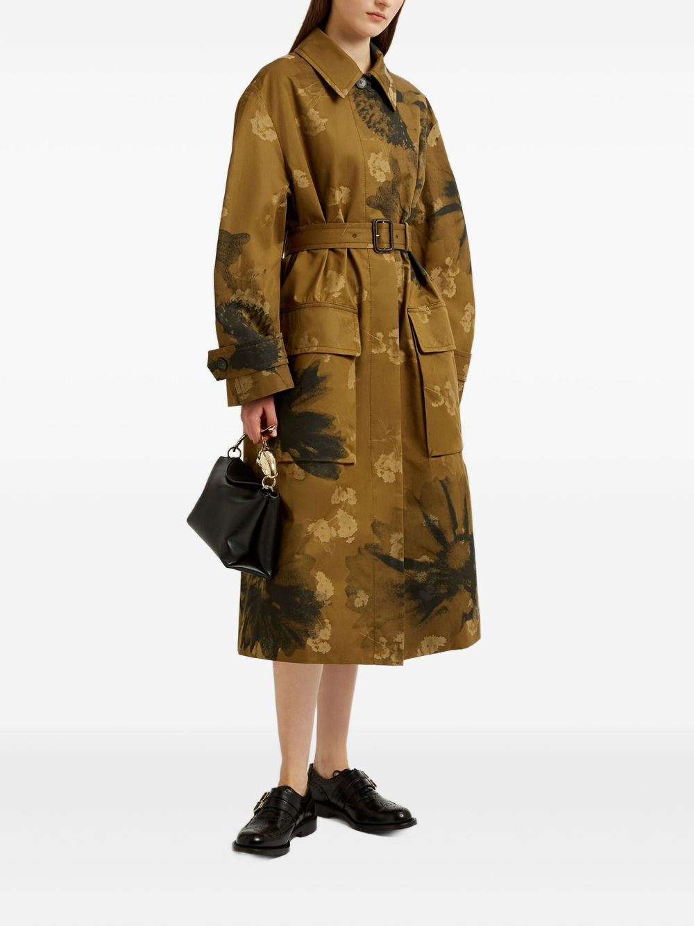 floral-print belted single-breasted coat - 3