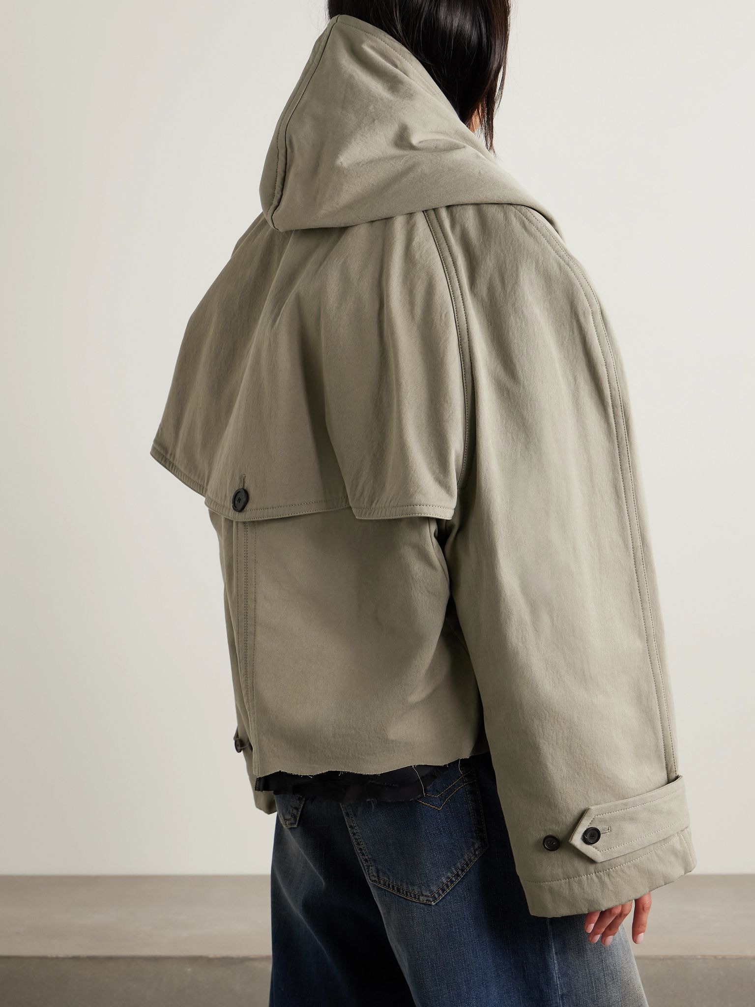Oversized cropped cotton-gabardine trench coat Army green - 4