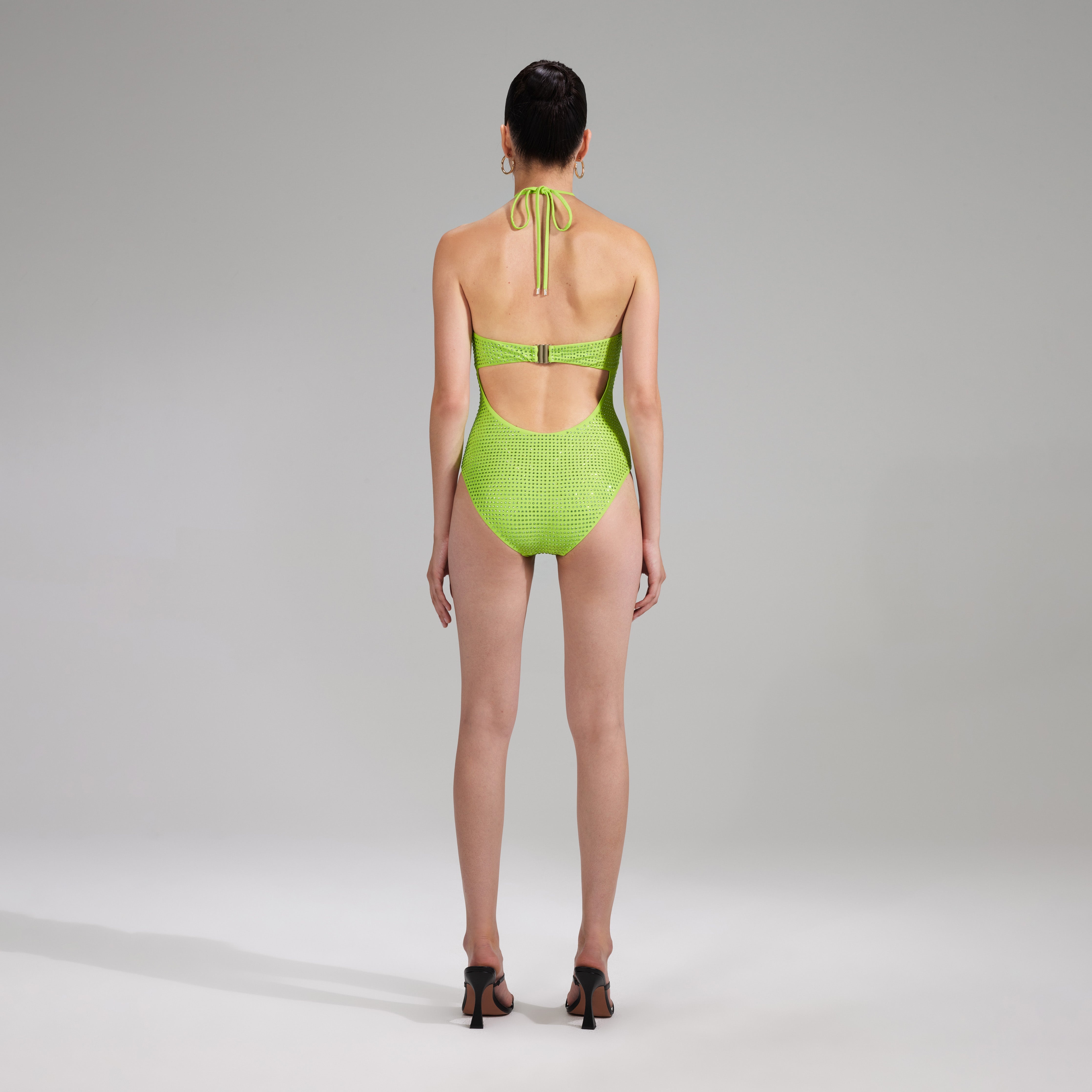 Green Rhinestone Strappy Swimsuit - 3