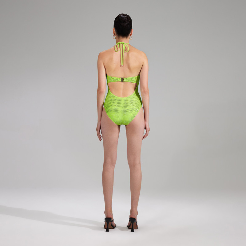 self-portrait Green Rhinestone Strappy Swimsuit outlook