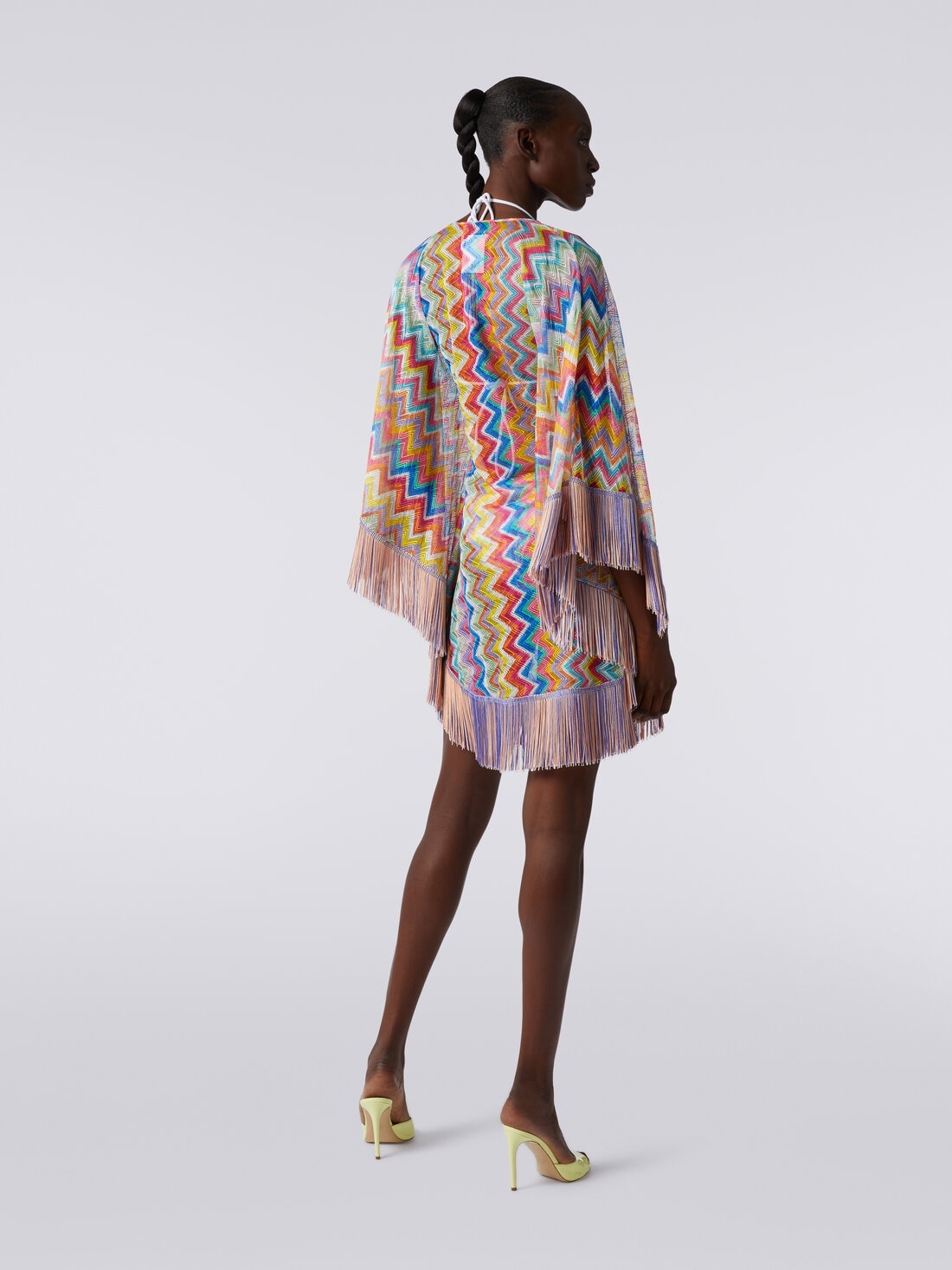 Short cover-up kaftan with zigzag print and fringes - 4
