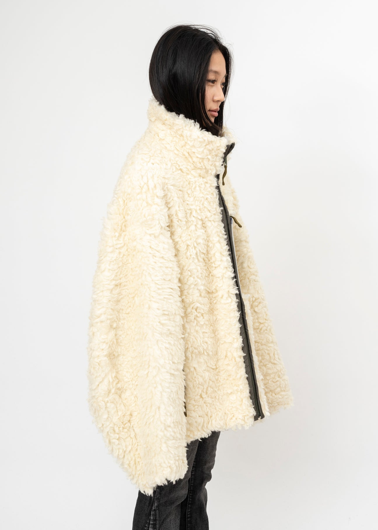 IVORY DOUBLET HEMP FAUX FUR ZIP-UP JACKET - 2