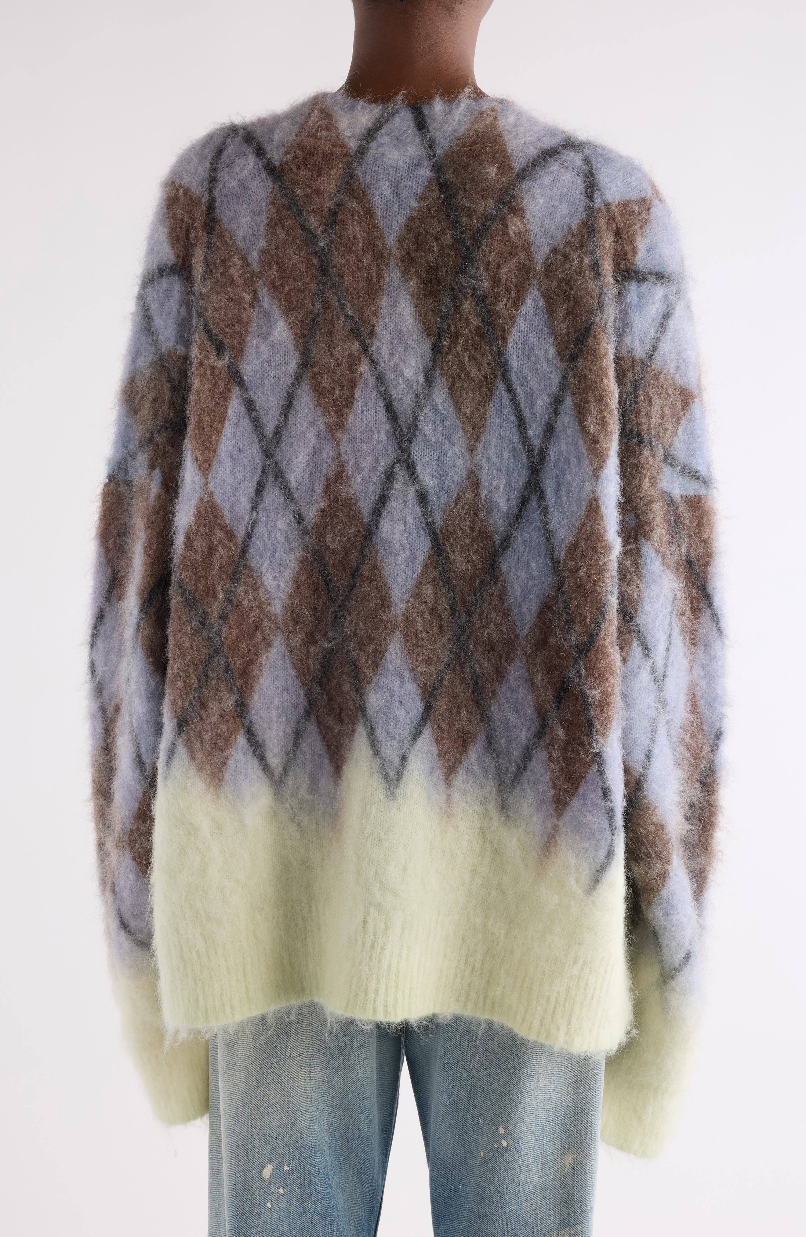Acne Studios Katcher Argyle Mohair & Wool Blend Cardigan in Grey/Brown at Nordstrom - 3