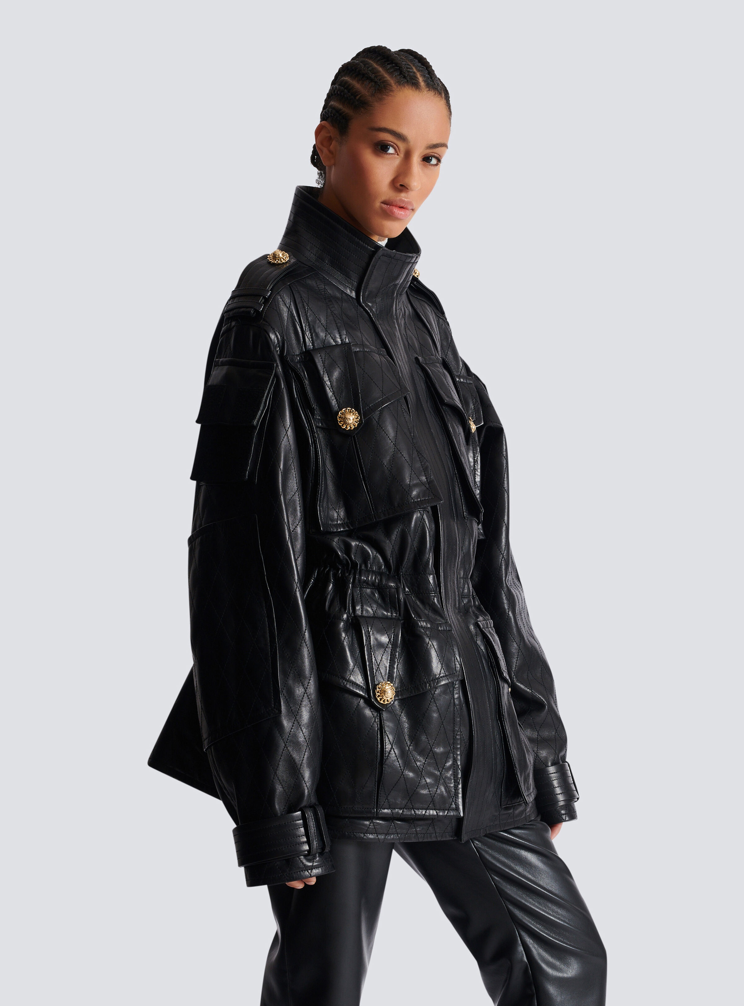 Lambskin leather parka with topstitched Diamond pattern - 6