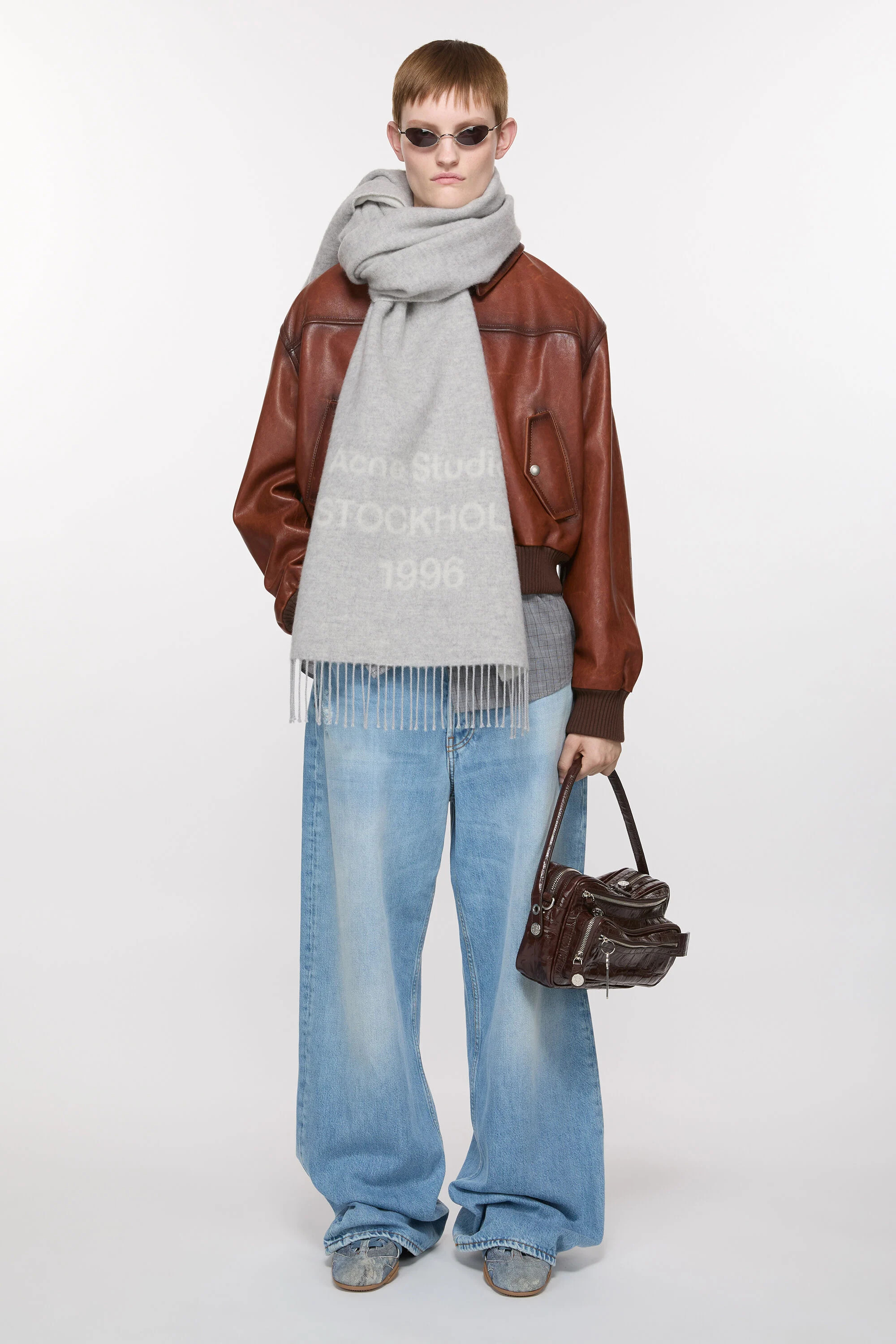 Logo wool scarf - Light Grey Melange / White - 2
