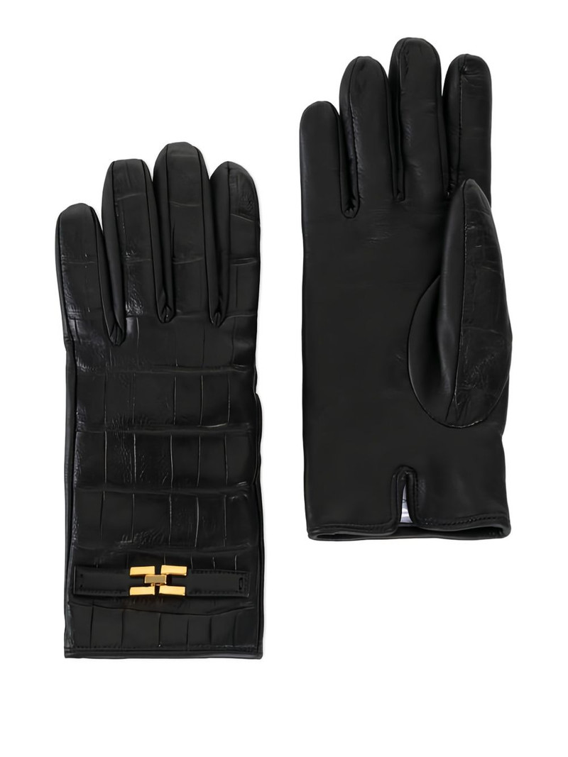 crocodile-print logo leather gloves 1