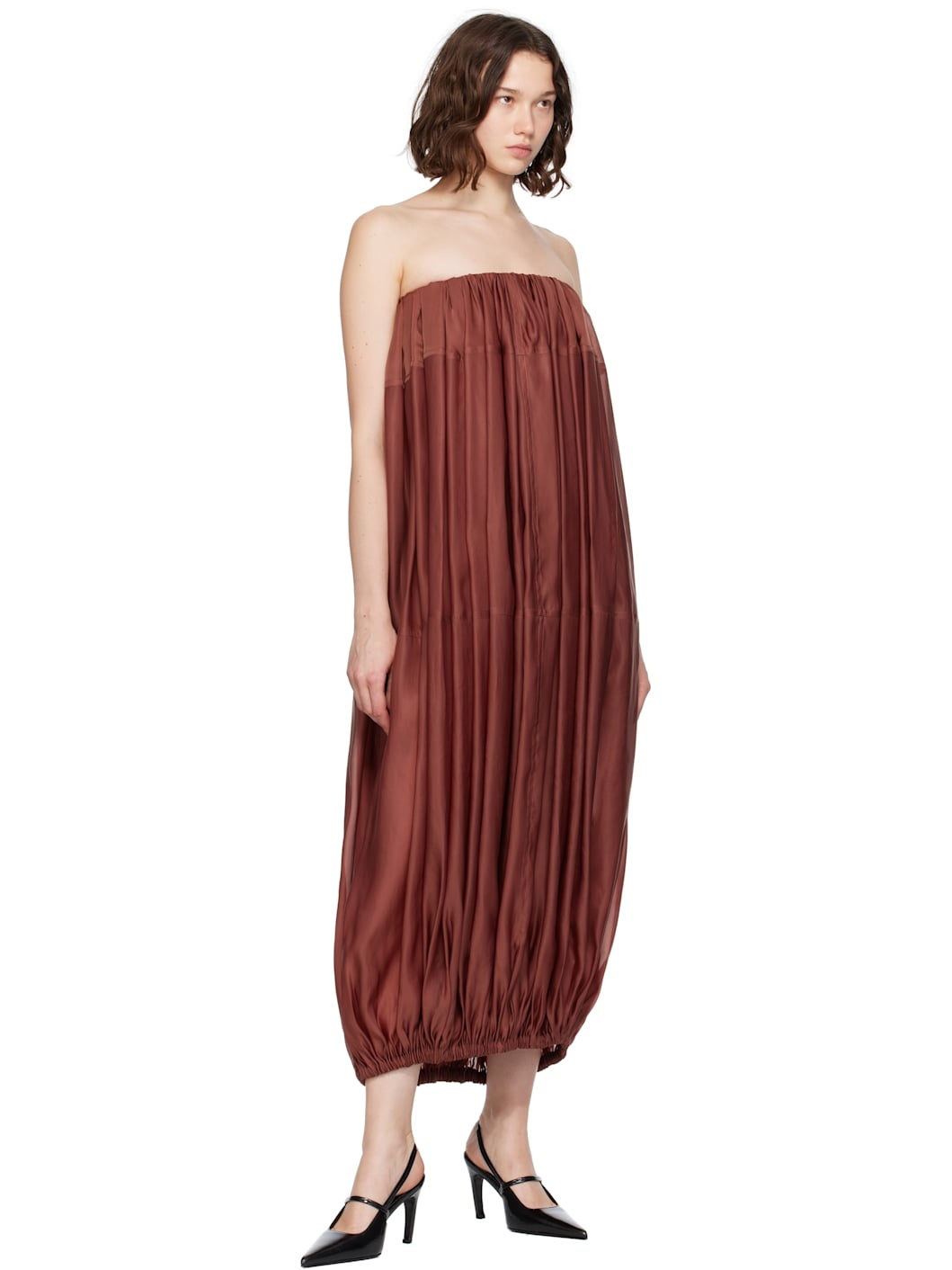 Burgundy Voluminous Bustier Maxi Dress - 4
