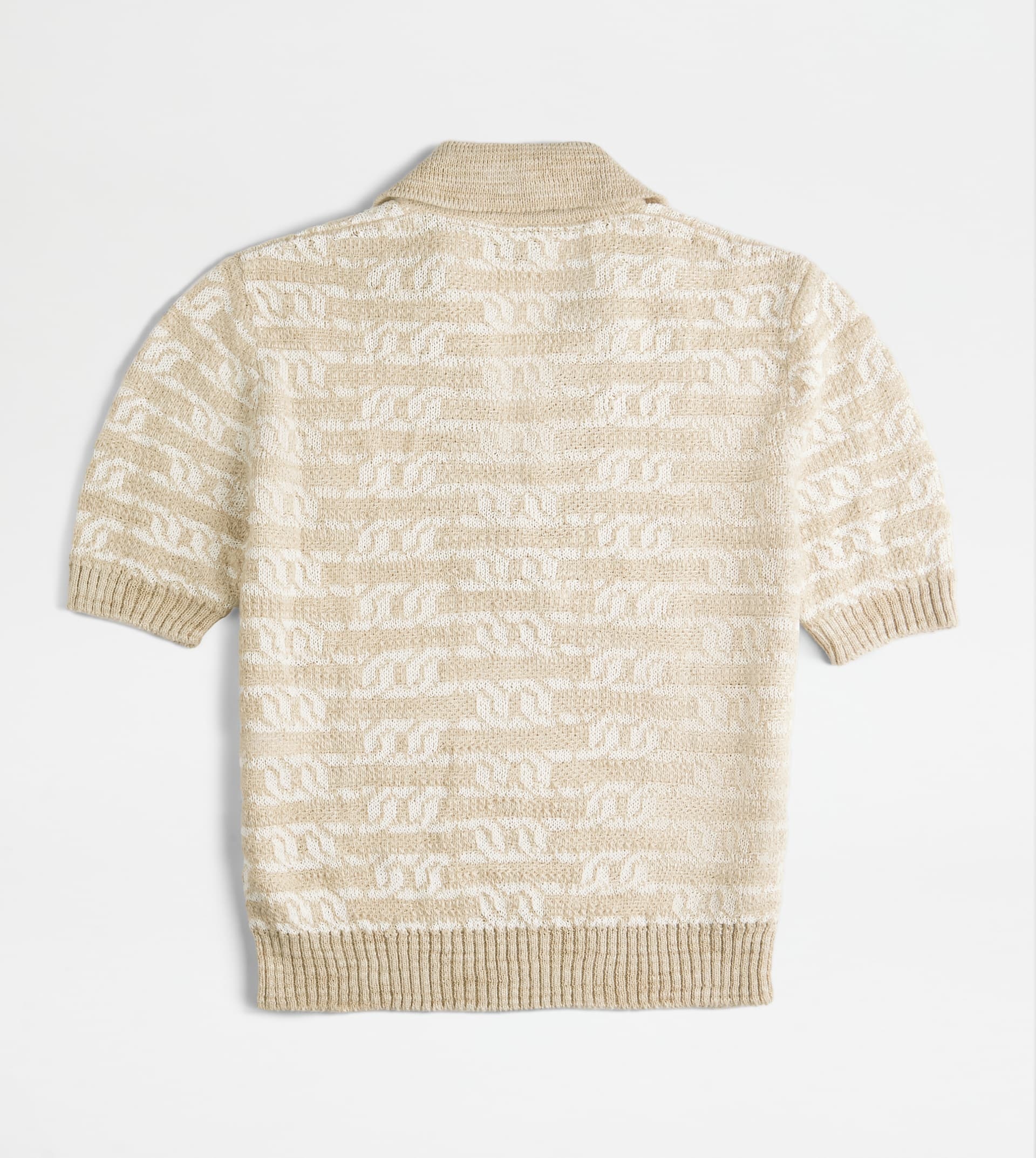 SHORT-SLEEVED KNIT POLO SHIRT - BEIGE, WHITE - 8