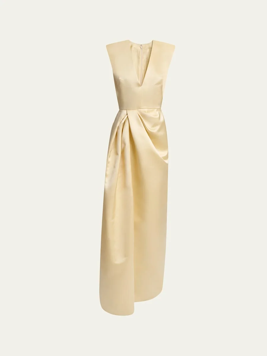 Draped Silk Sleeveless Dress with Slit - 1