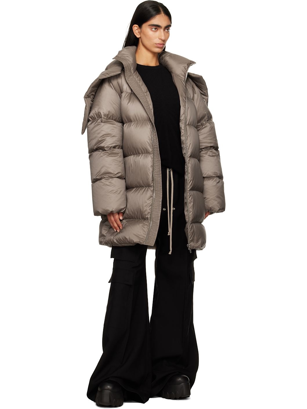 Moncler + Rick Owens Gray Hooded Cyclopic Down Jacket - 5