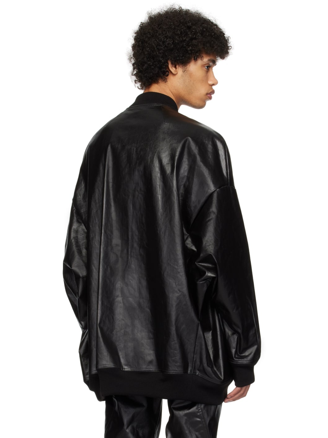 Black Coated Denim Bomber Jacket - 3