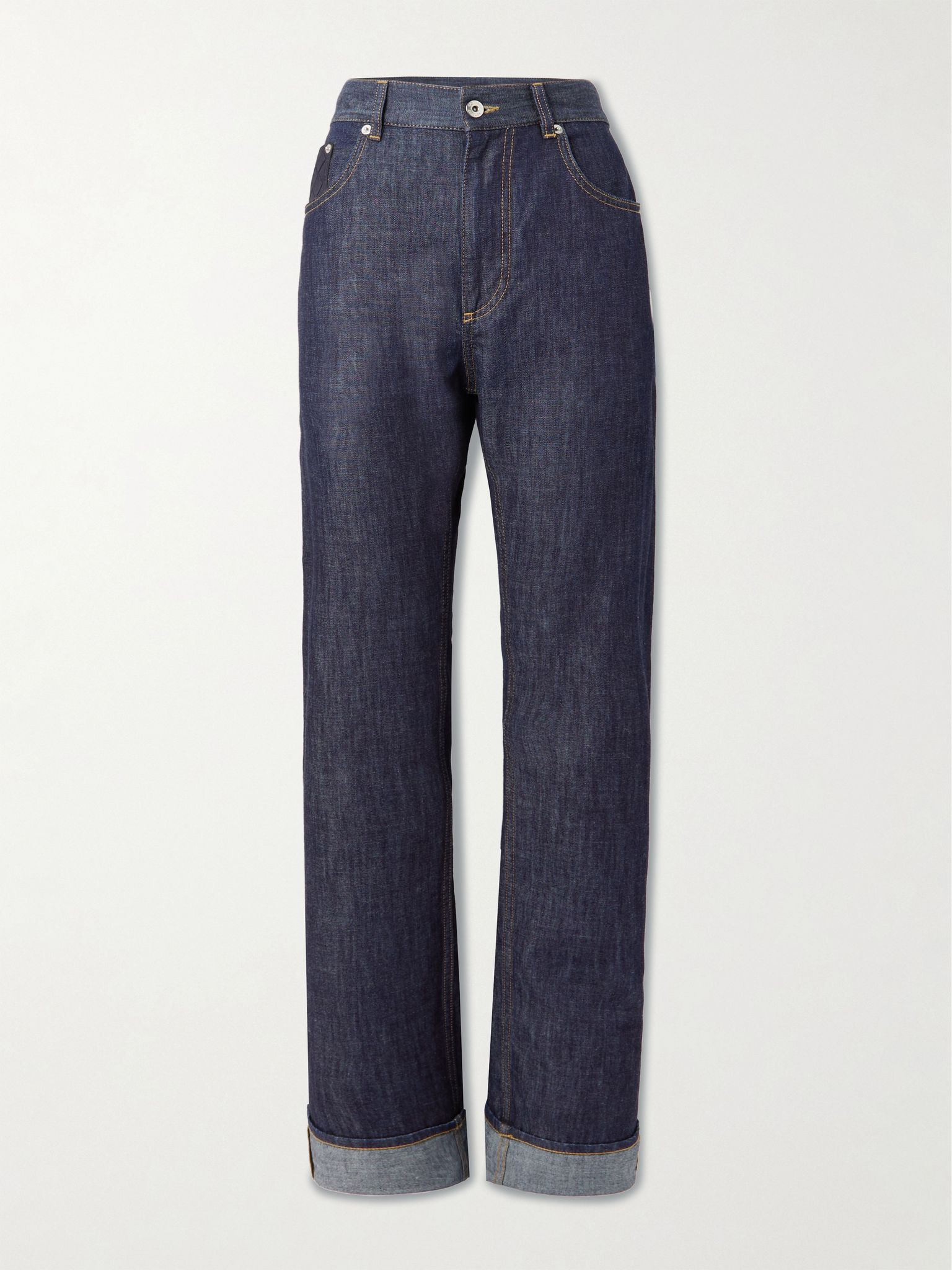 Intrecciato suede-trimmed mid-rise straight-leg jeans Indigo - 1