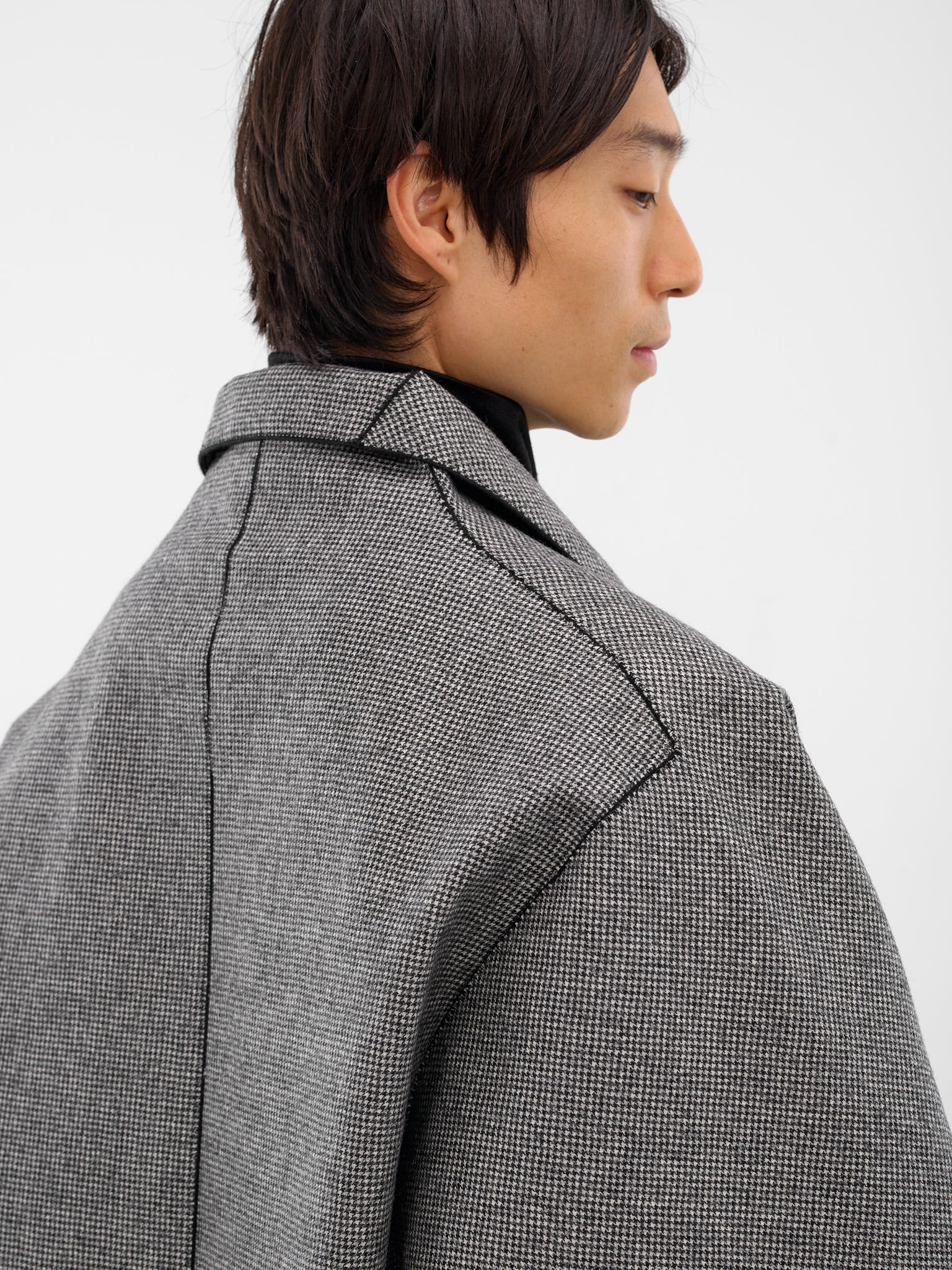 Houndstooth Wool Oversized Coat - 4
