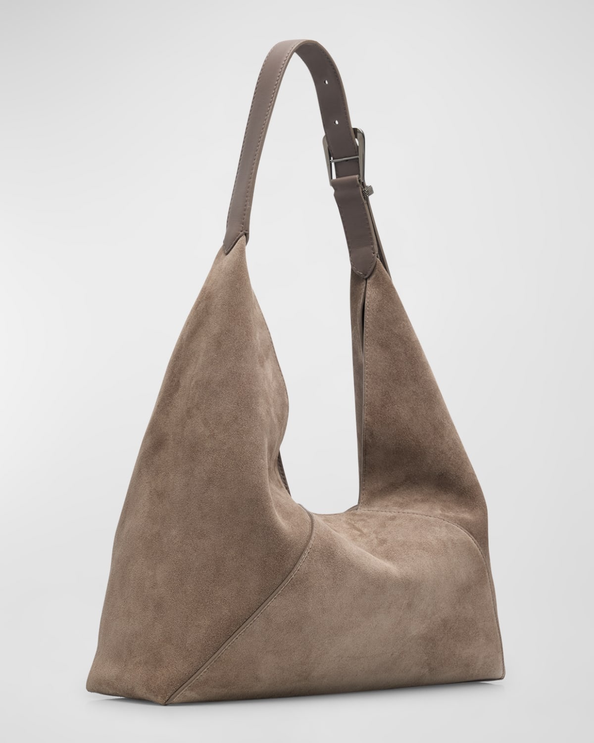 Buckle Suede Hobo Bag - 6