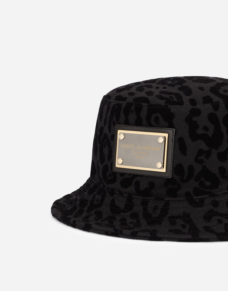 Bucket hat with flocked leopard print 4