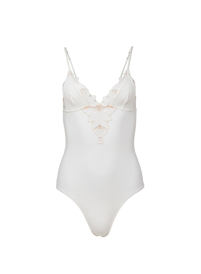 Lily Embroidery V-Neck Plunge Bodysuit 1