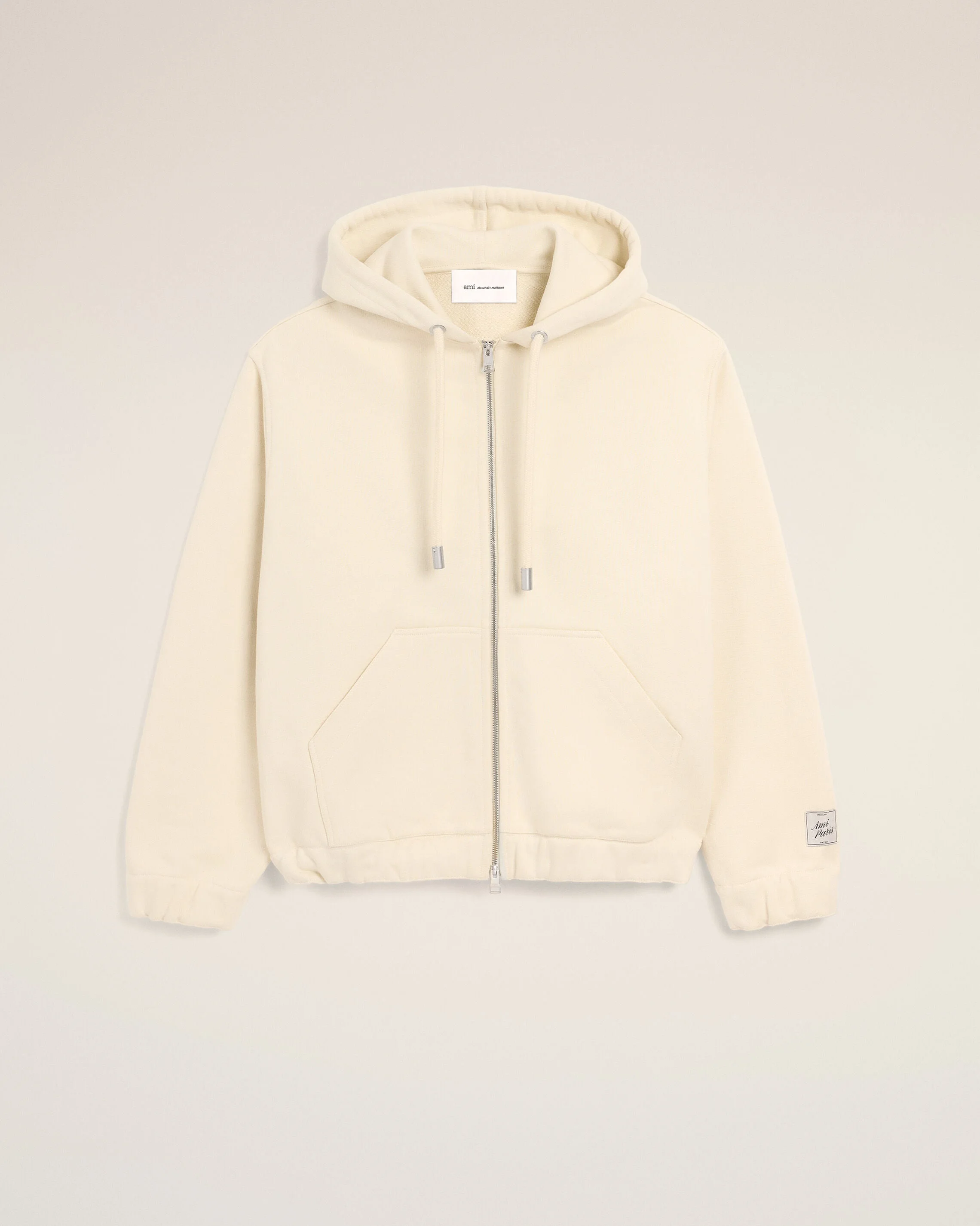 WHITE ZIPPED COTTON HOODIE WITH HERITAGE AMI PARIS LABEL - 1