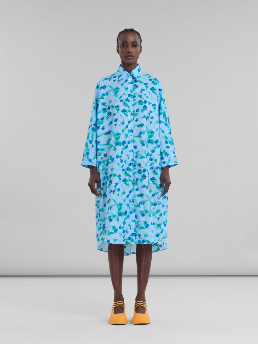 LIGHT BLUE POPLIN SHIRT DRESS WITH REVERIE PRINT - 2