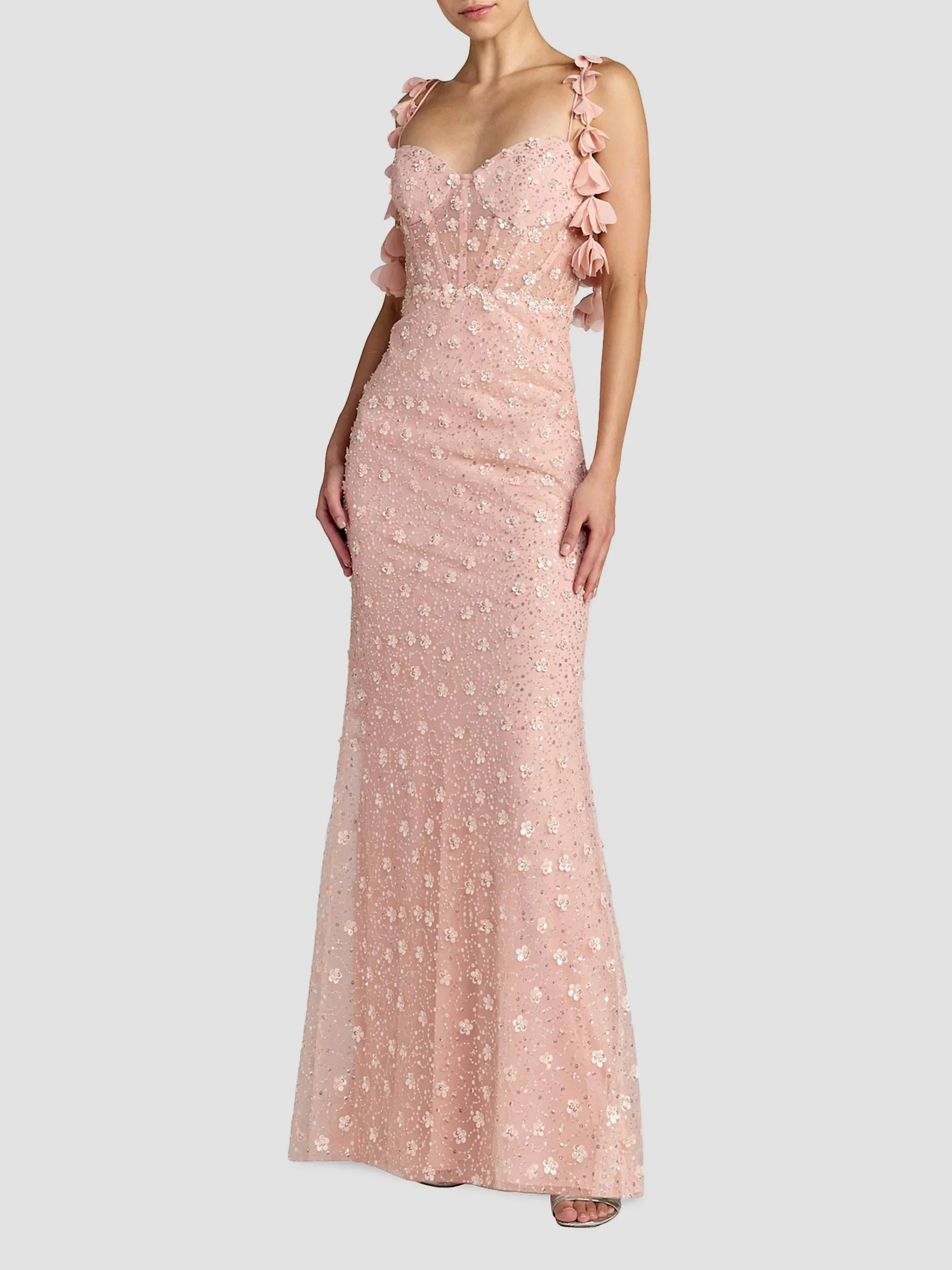 Women's Sequined Floral Column Gown - Rose Gold - 1